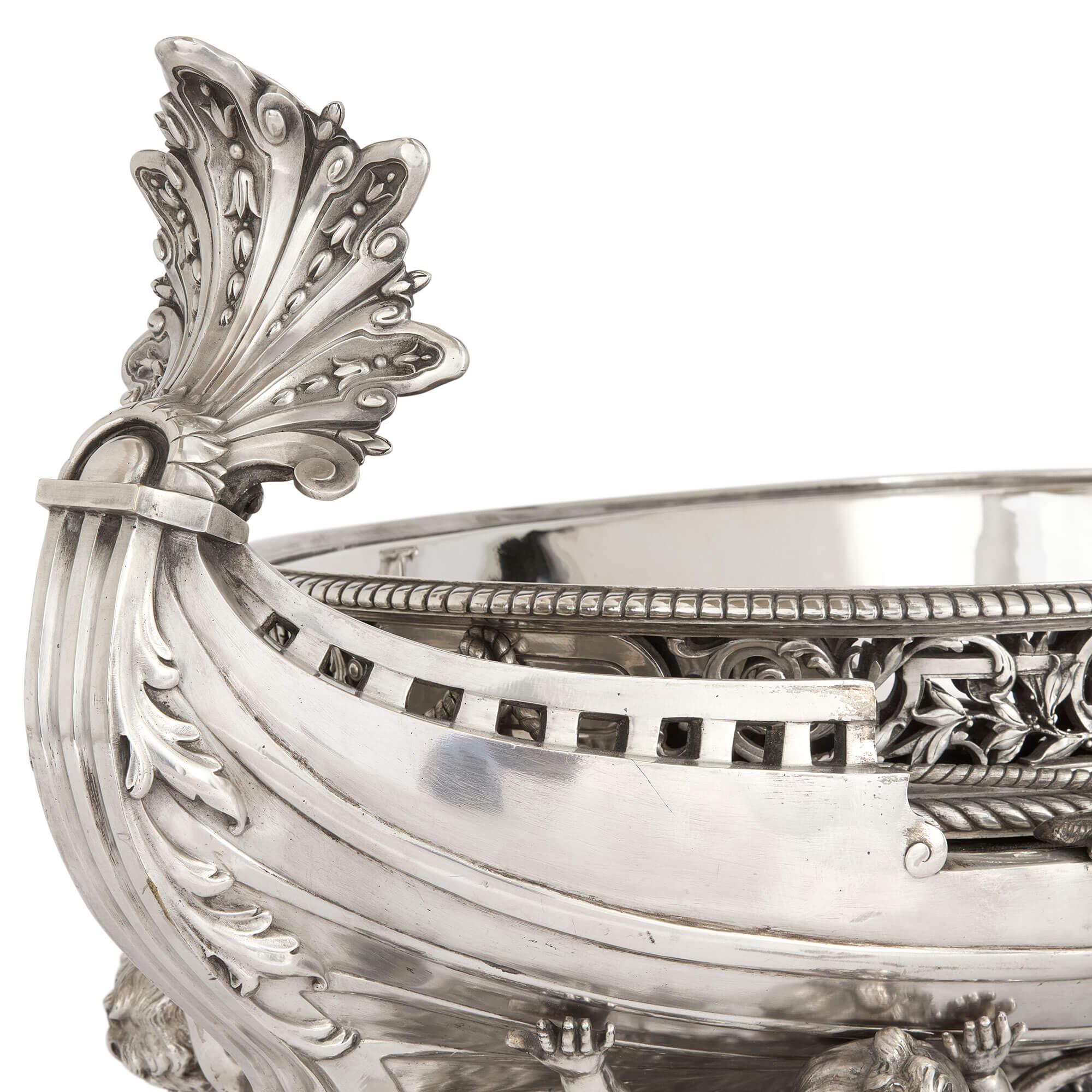Neoclassical Very Large French Silvered Bronze Jardinière in the Manner of Christofle For Sale