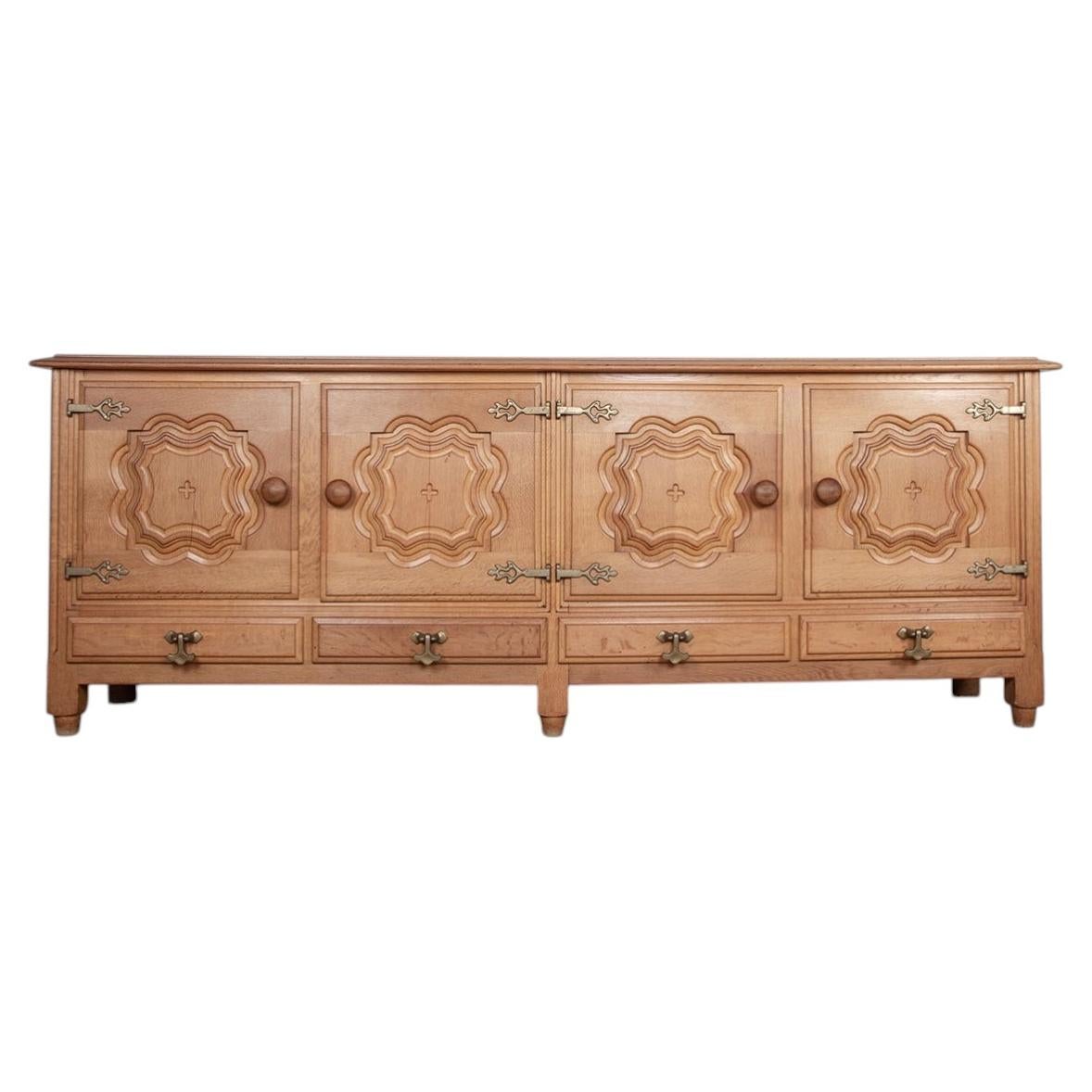 Very large French solid oak sideboard by Guillerme et Chambron for Votre Maison.