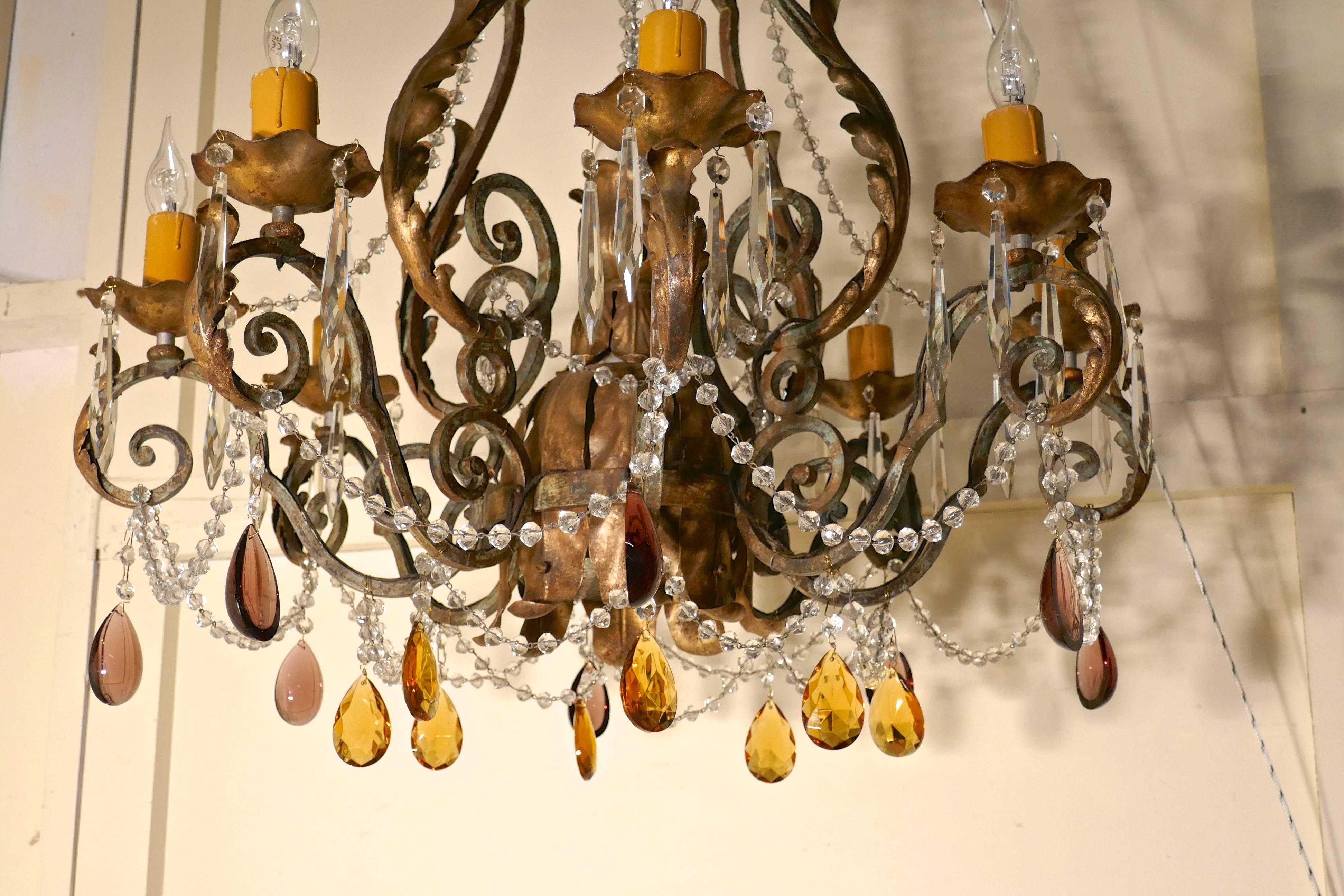 Very Large French Wrought Iron and Gilt Eight Branch Chandelier 5