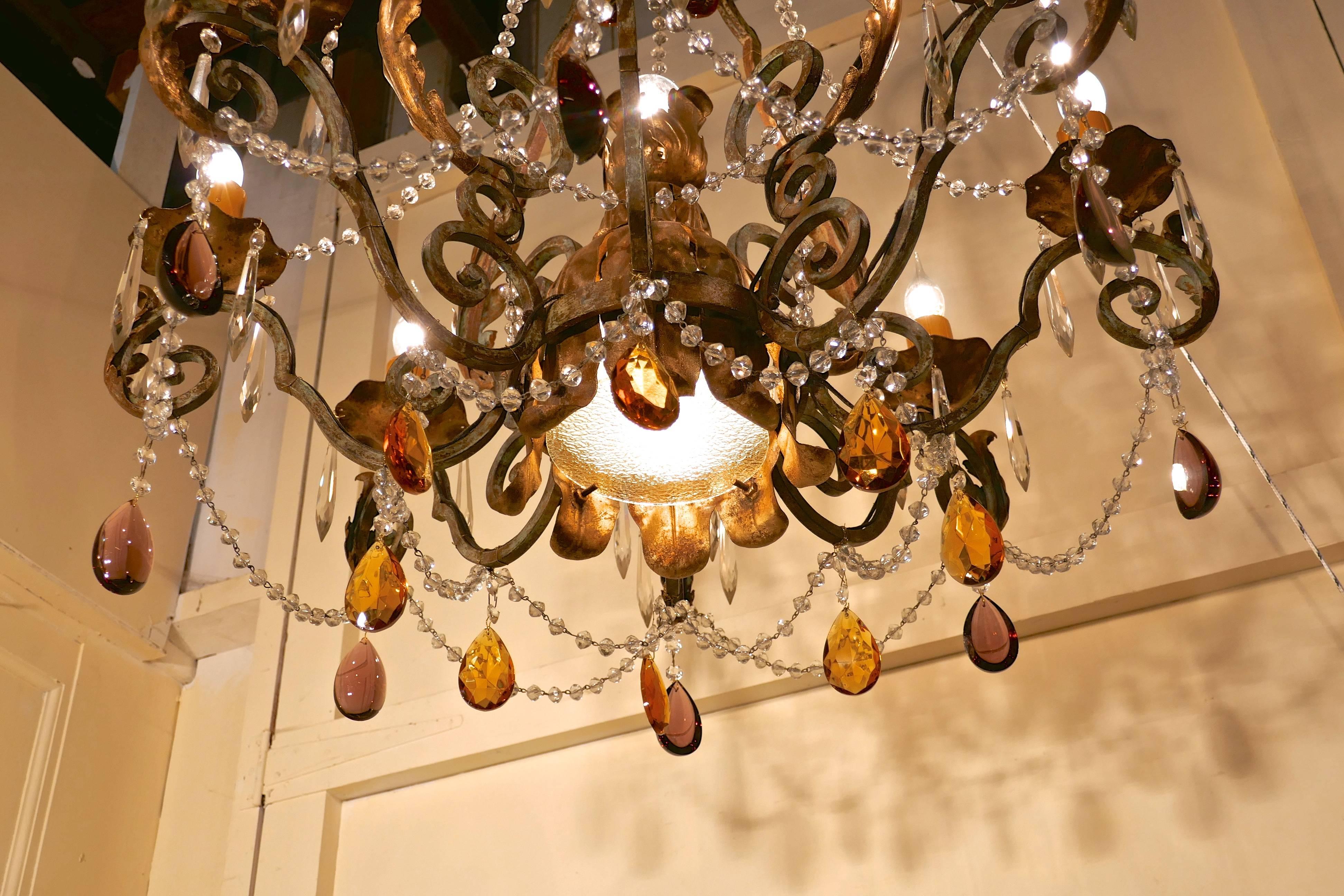 Baroque Very Large French Wrought Iron and Gilt Eight Branch Chandelier