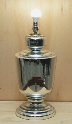 VERY LARGE FULLY RESTORED ViNTAGE FOXED MIRRORED GLASS URN TABLE LAMP