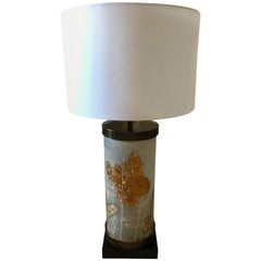 Very Large Mid-Century Modern Cylindrical Butterfly Motife Table Lamp
