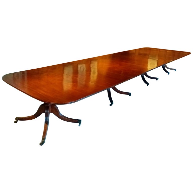 Very Large III Period Mahogany Four Pedestal Antique Dining