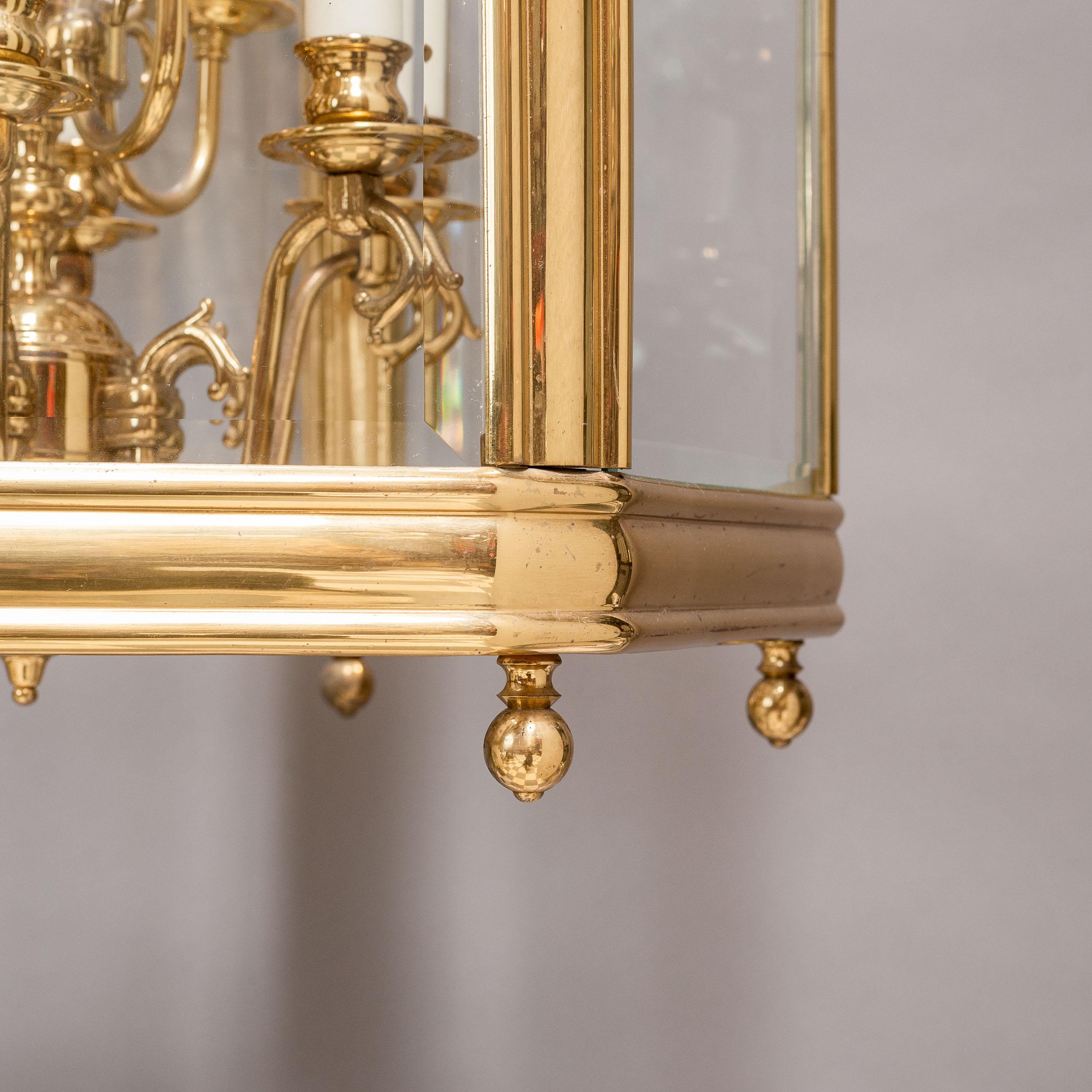 20th Century Very Large Georgian Style Brass Hallway Lantern For Sale