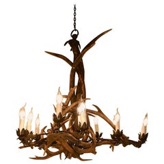 Very Large German 19th Century Black Forrest Stag Antler Hanging Chandelier