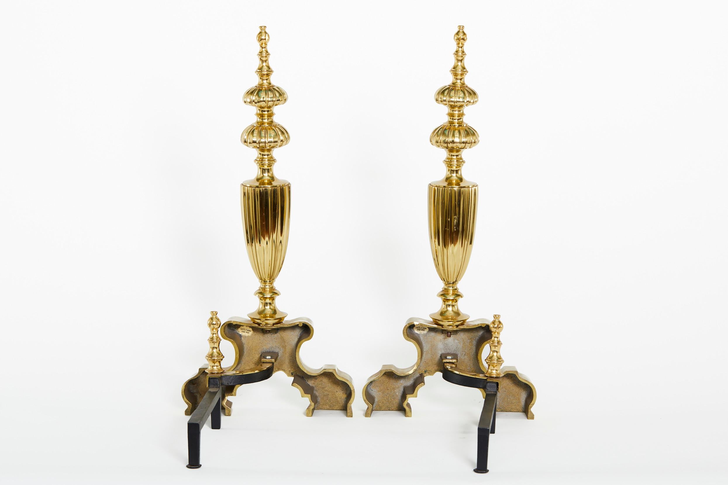 Very Large Gilt Brass Pair Andiron In Good Condition In Tarry Town, NY