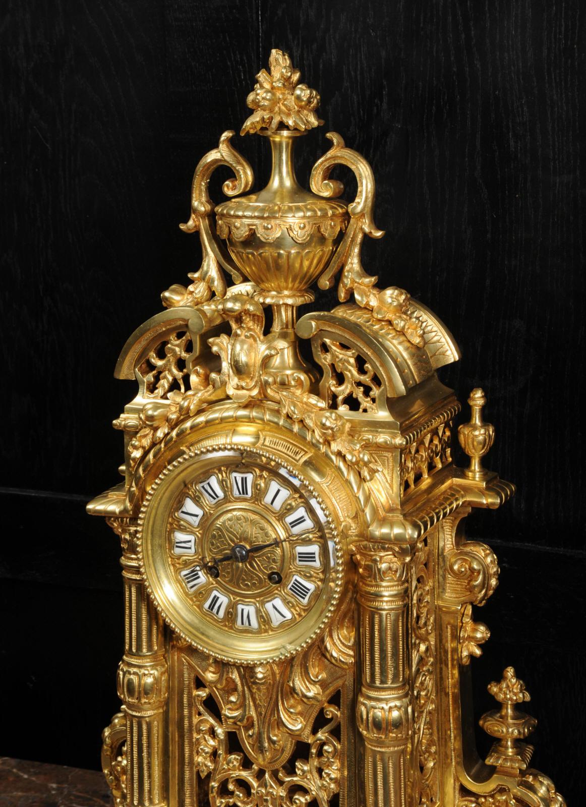 Very Large Gilt Bronze Baroque Clock Set Antique French 9