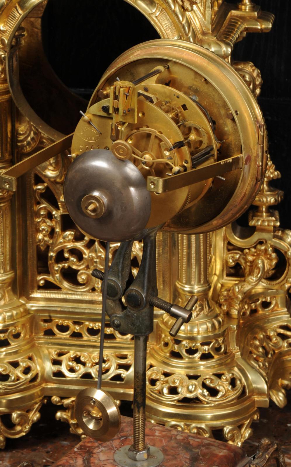 Very Large Gilt Bronze Baroque Clock Set Antique French 15