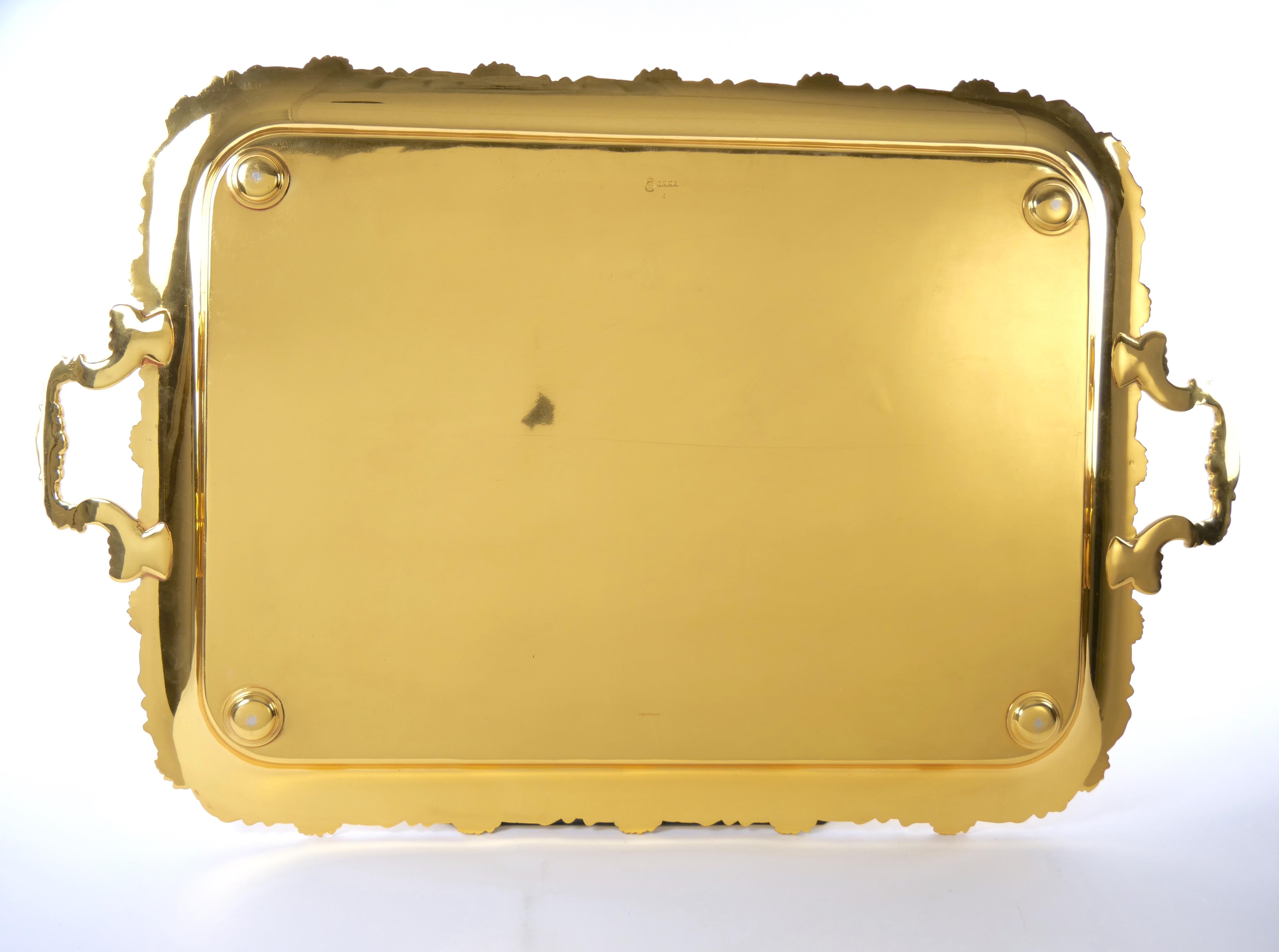 Very Large Gilt English Silver Plate Tableware / Barware Serving Tray  For Sale 3