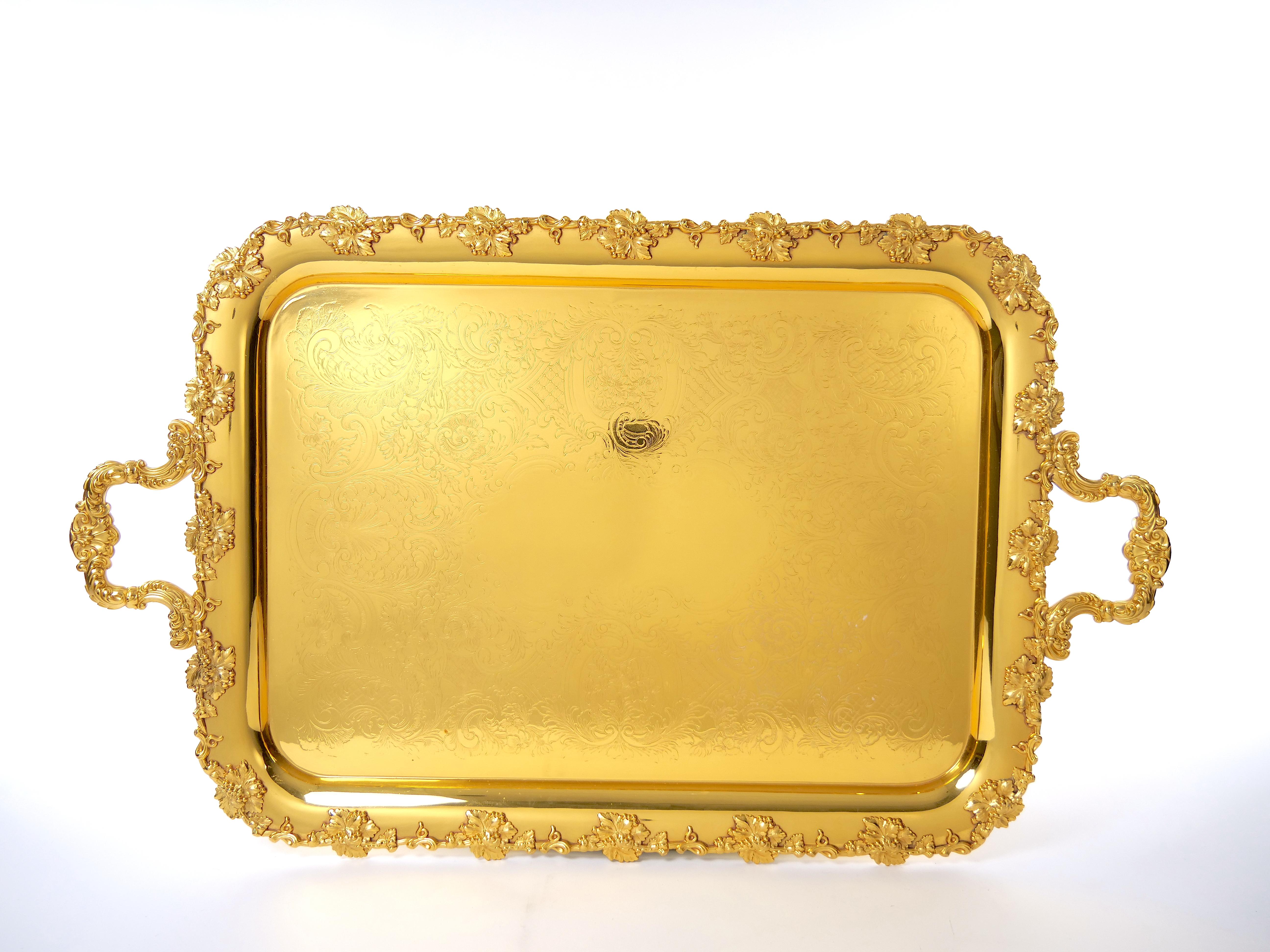 Indulge in the opulence and elevate your dining experience with our magnificent and resplendent Georgian-style serving tray. This awe-inspiring masterpiece is a testament to craftsmanship and refinement, expertly designed to captivate the senses.