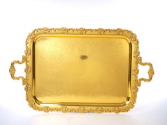 Very Large Gilt English Silver Plate Tableware / Barware Serving Tray