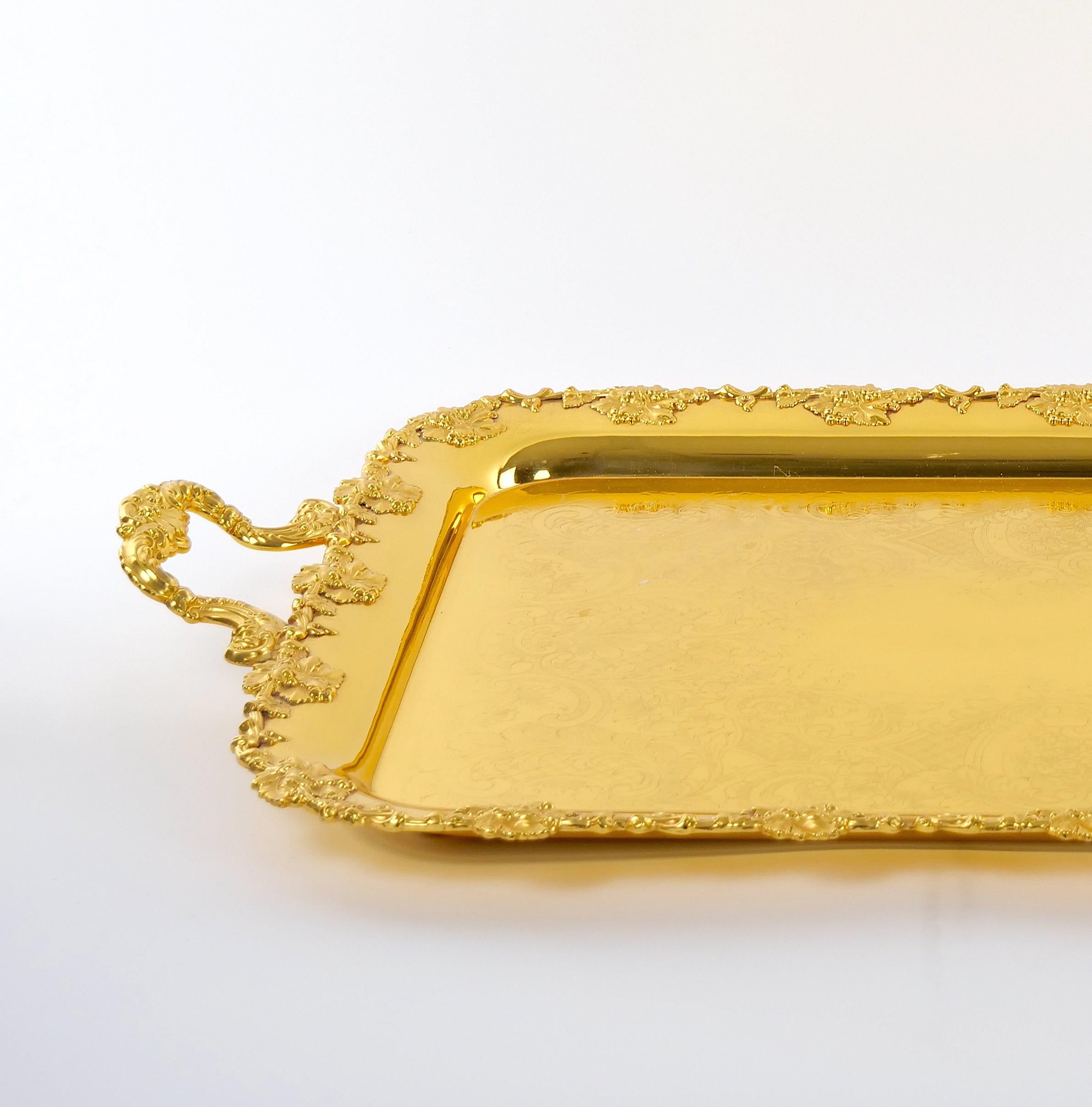 Hand-Crafted Very Large Gilt English Silver Plate Tableware / Barware Serving Tray  For Sale