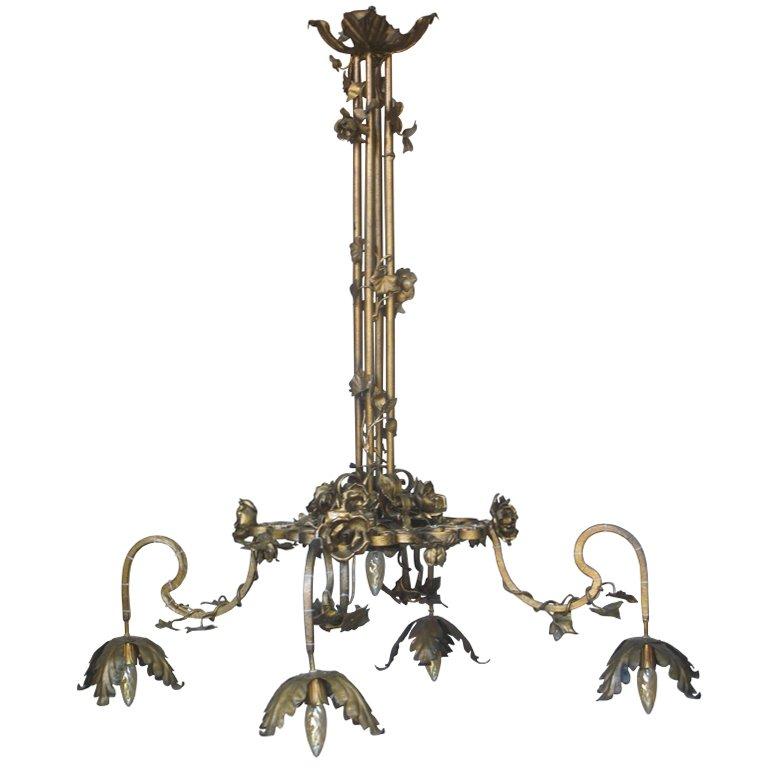 Very Large Gilt Iron Chandelier, Italy, circa 1920s For Sale