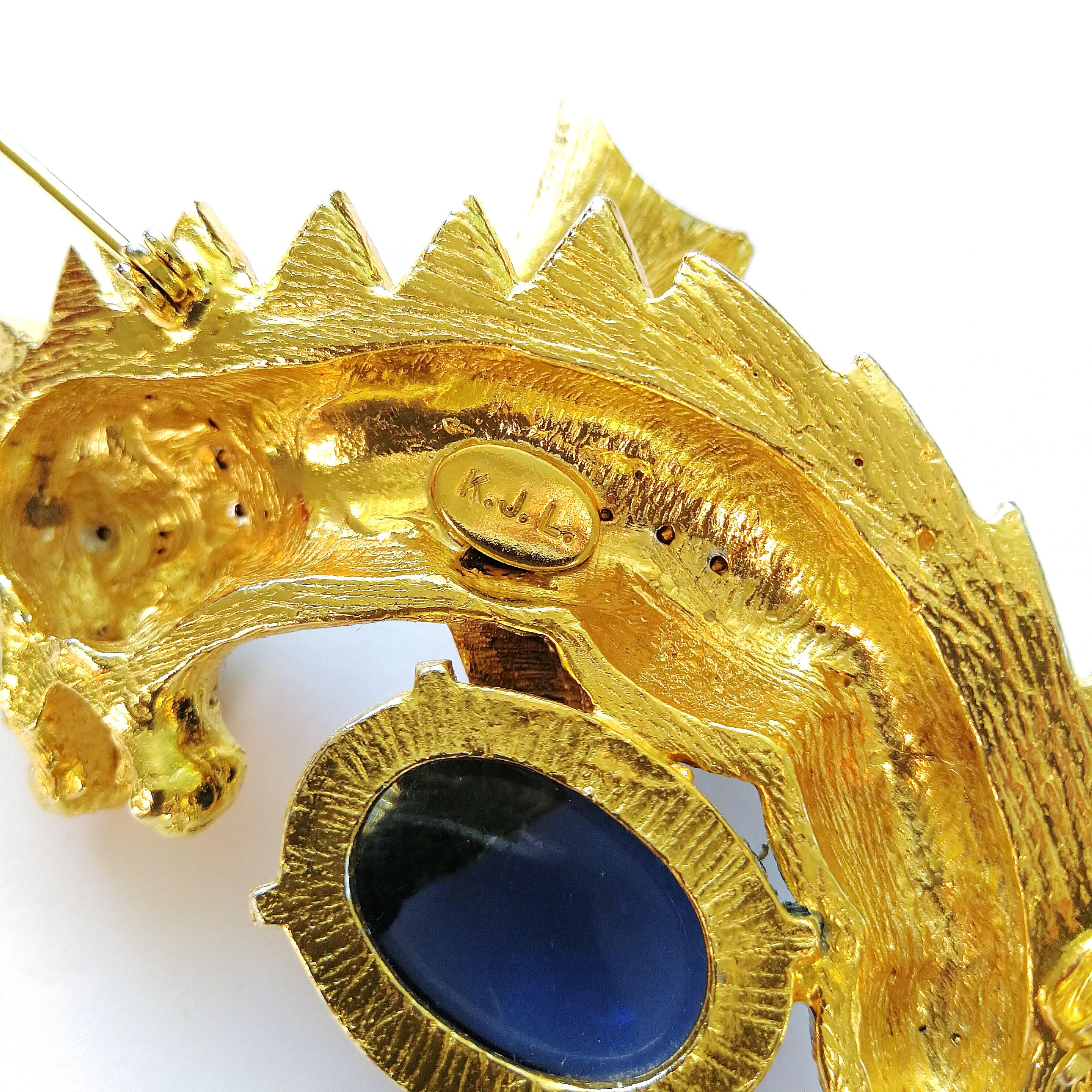 Very large gilt metal and paste 'greedy dragon' brooch, Kenneth Jay Lane, 1960s 1