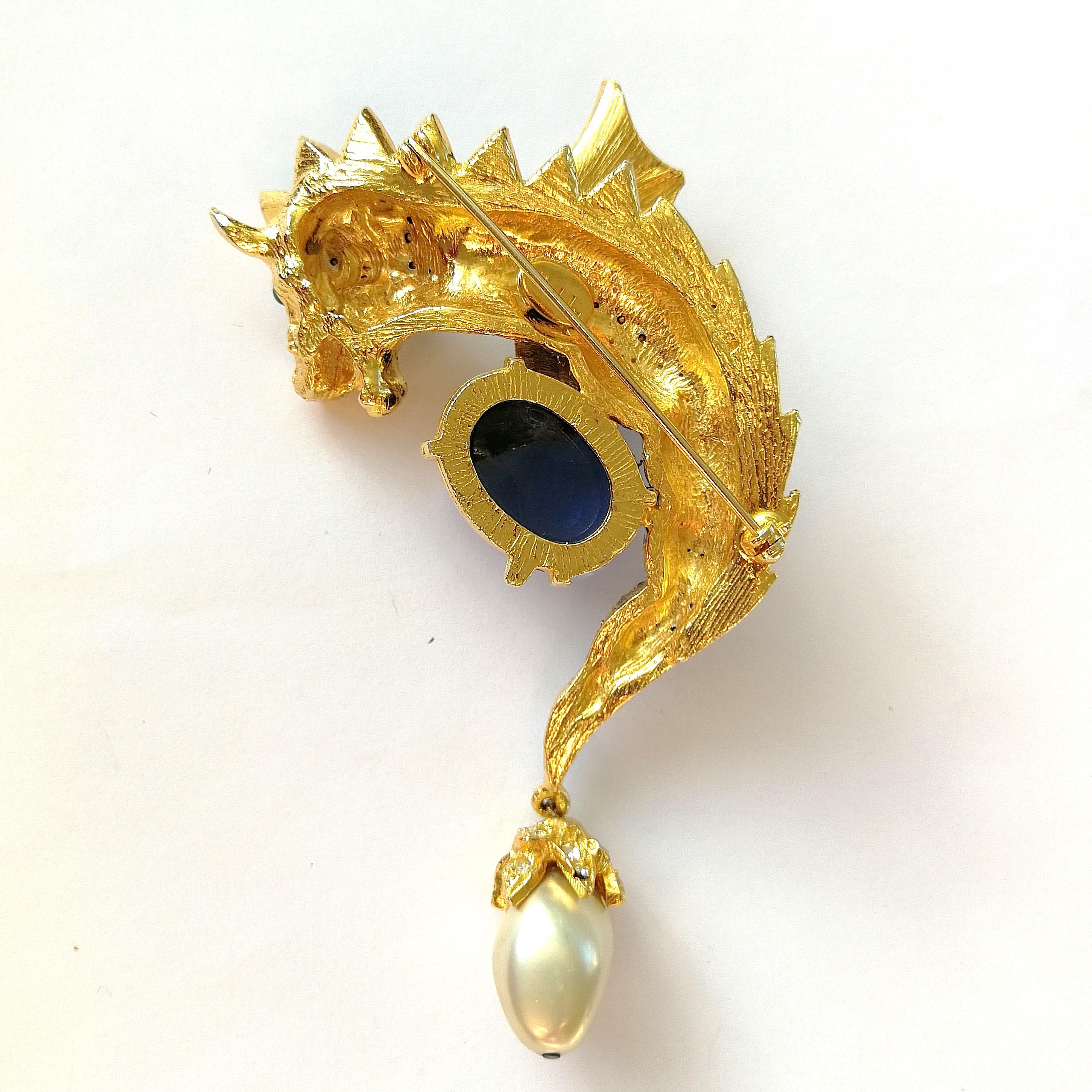 Very large gilt metal and paste 'greedy dragon' brooch, Kenneth Jay Lane, 1960s 3