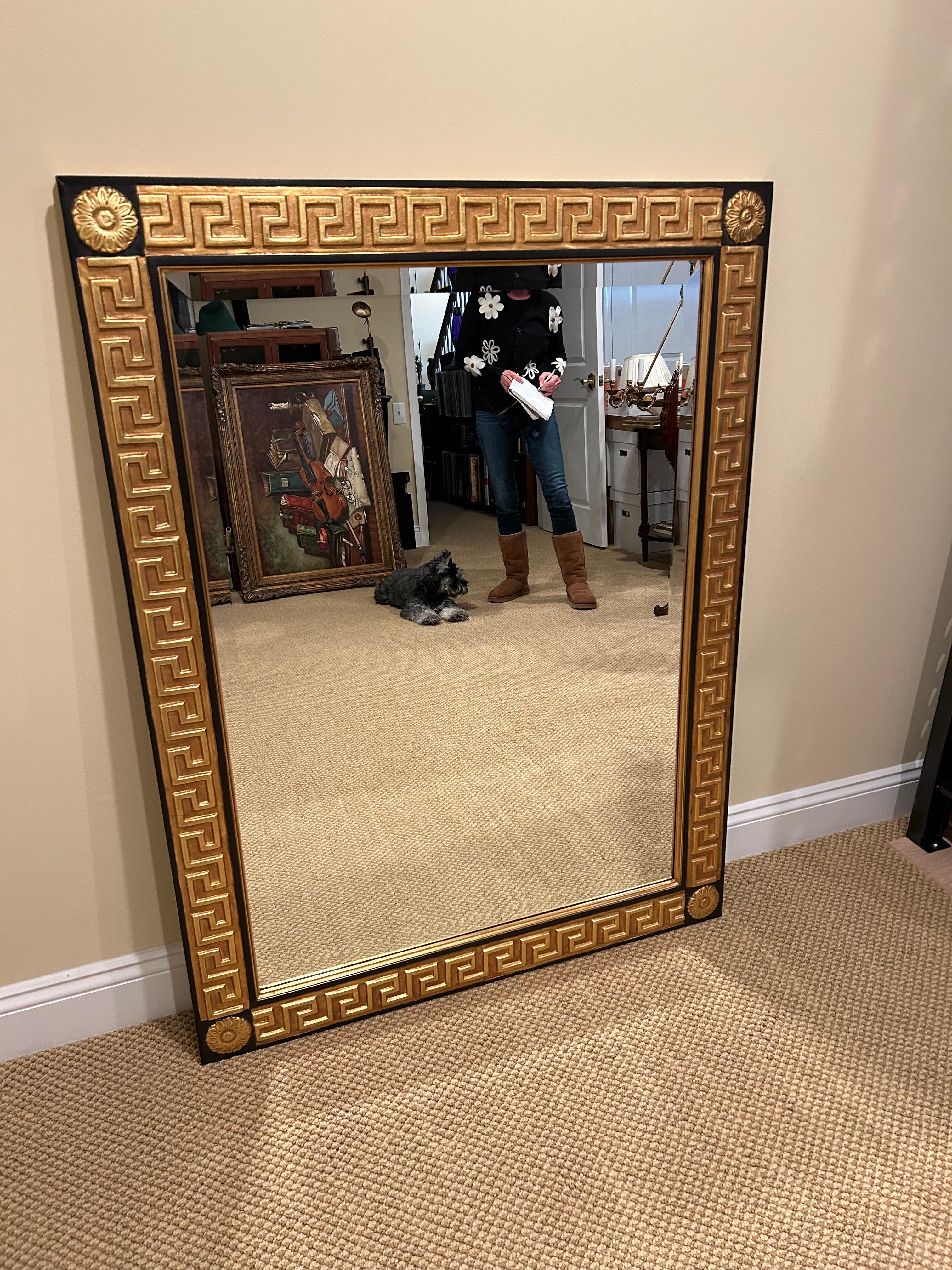 Contemporary Very Large Glamorous Rectangular Greek Key Hollywood Regency Style Mirror For Sale