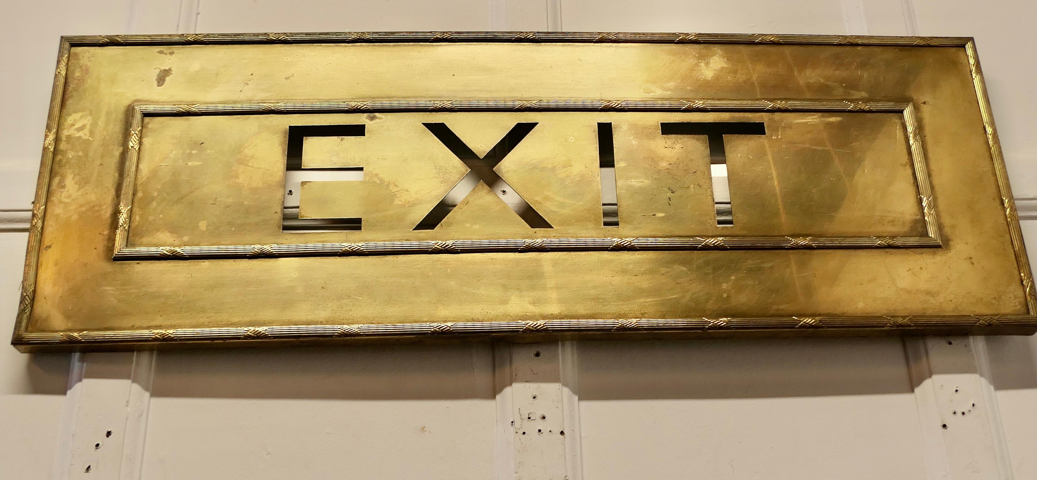 Art Deco Very Large Gold Brass Odeon Cinema EXIT Sign   A great piece of nostalgia  For Sale