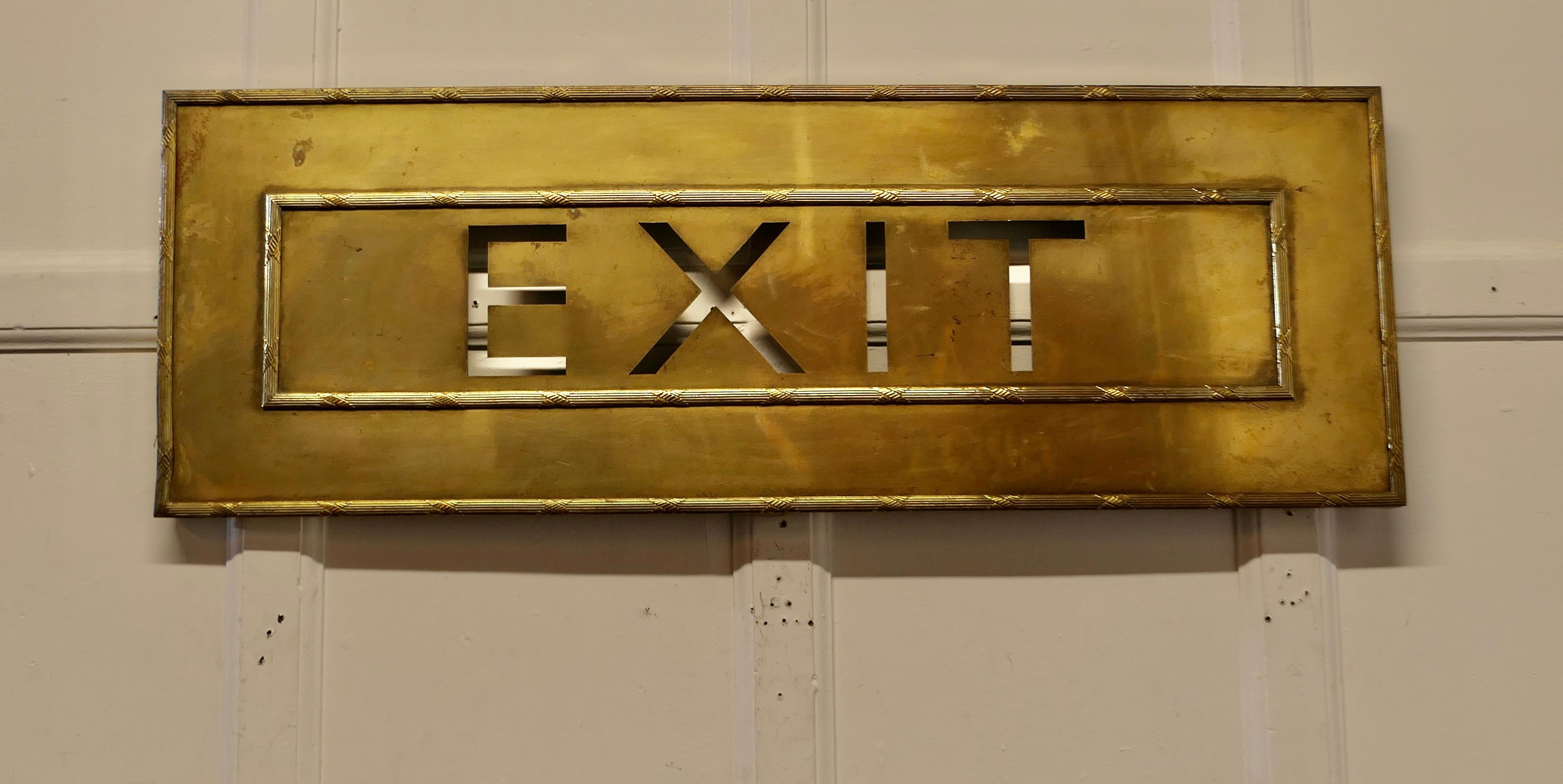Early 20th Century Very Large Gold Brass Odeon Cinema EXIT Sign   A great piece of nostalgia  For Sale