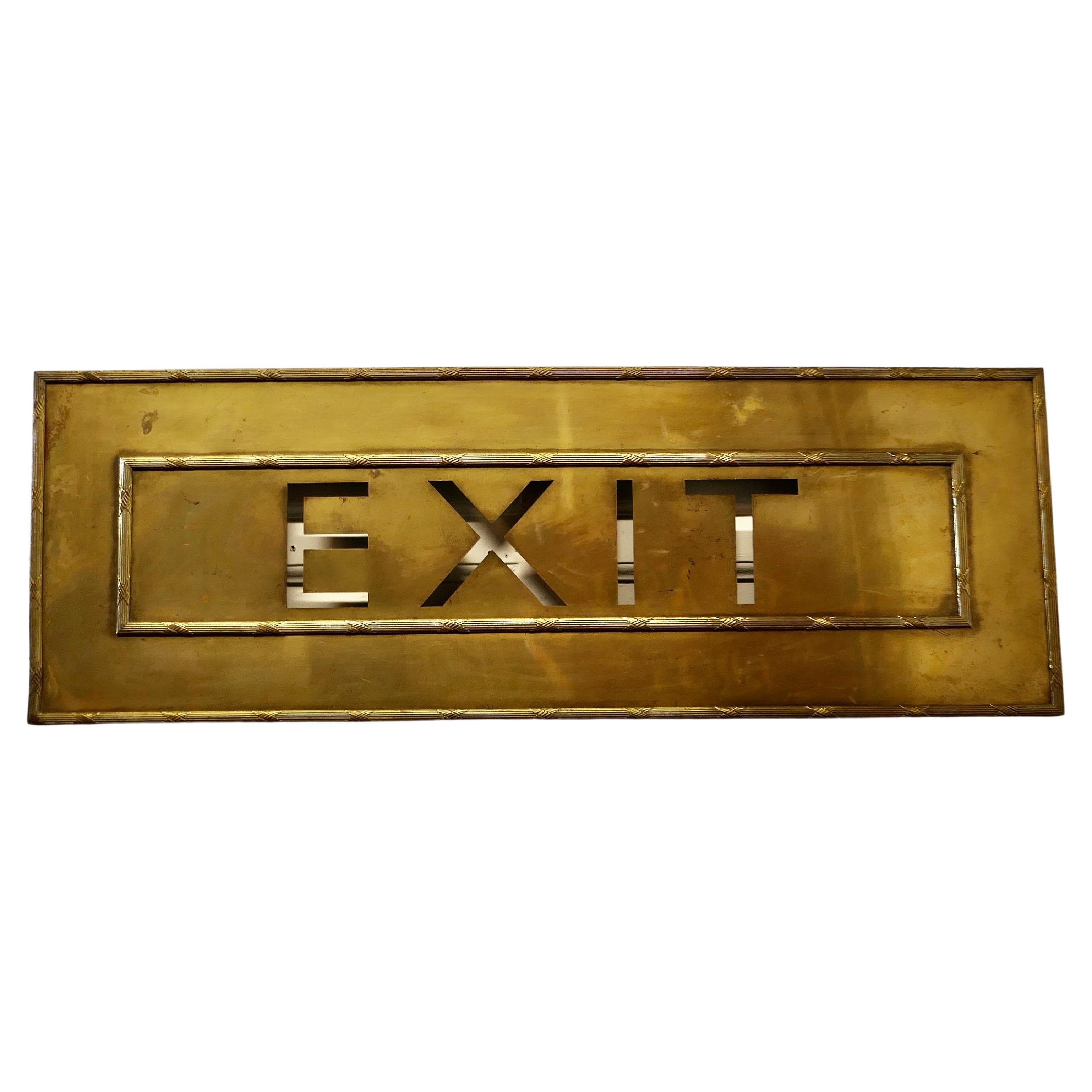 Very Large Gold Brass Odeon Cinema EXIT Sign   A great piece of nostalgia  For Sale