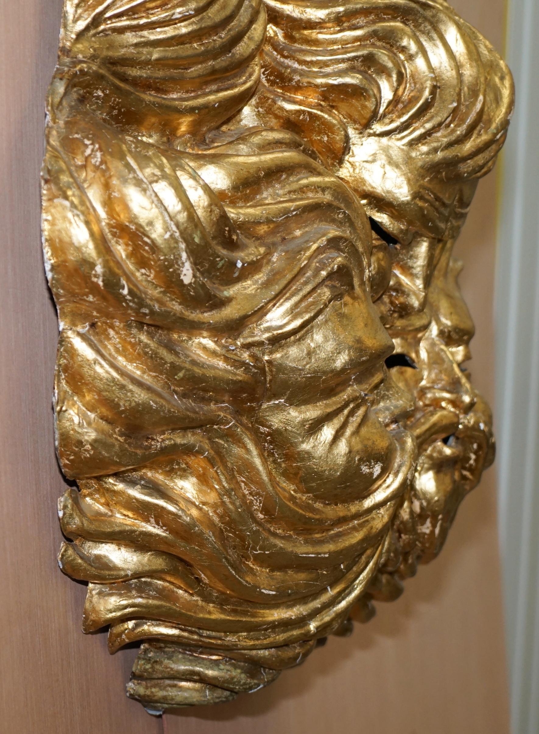 Very Large Gold Gilt Papier Mâché Wall Hanging Mask of the Gods of Wind in Mask For Sale 3