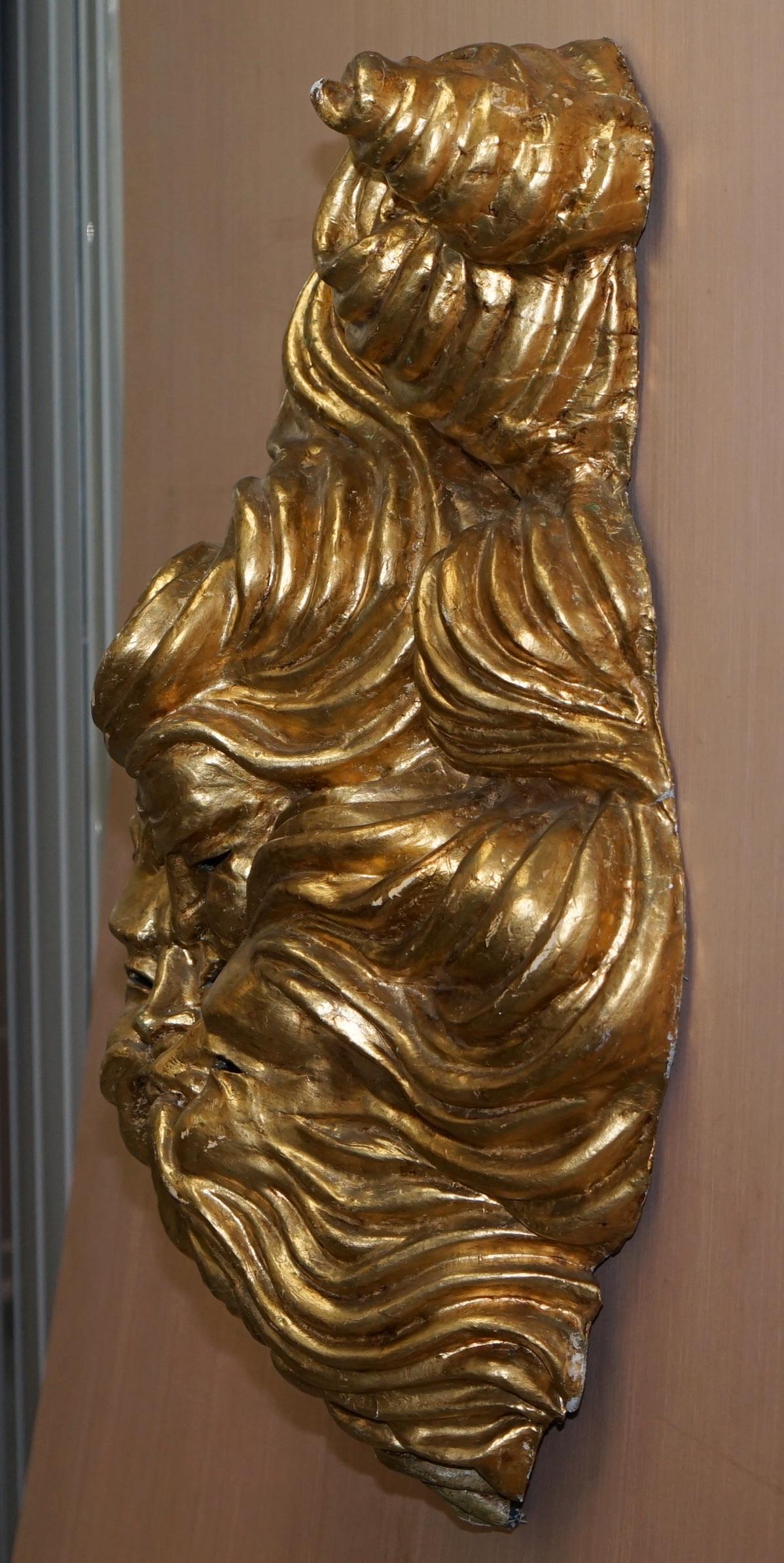 Very Large Gold Gilt Papier Mâché Wall Hanging Mask of the Gods of Wind in Mask For Sale 5