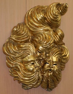 Very Large Gold Gilt Papier Mâché Wall Hanging Mask of the Gods of Wind in Mask