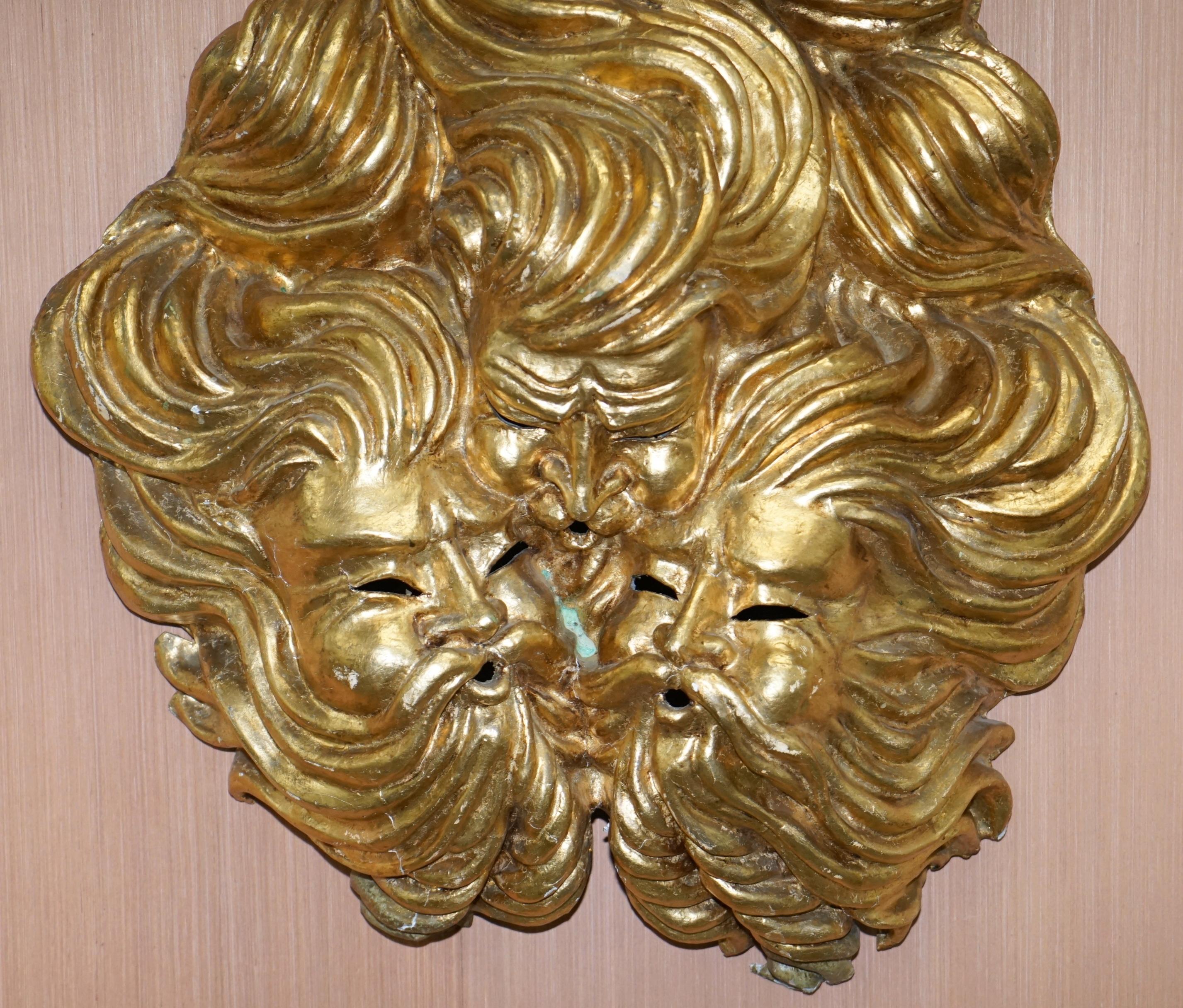 English Very Large Gold Gilt Papier Mâché Wall Hanging Mask of the Gods of Wind in Mask For Sale