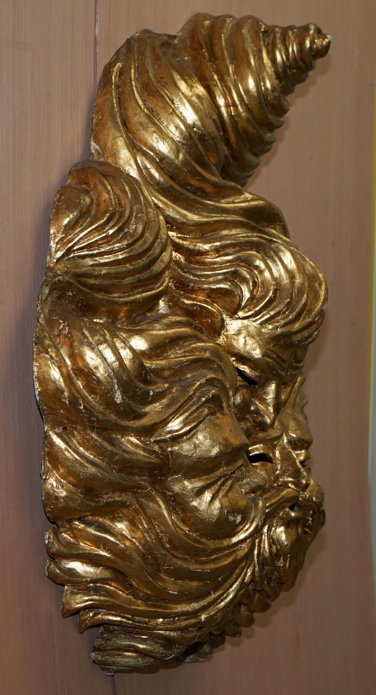 Very Large Gold Gilt Papier Mâché Wall Hanging Mask of the Gods of Wind in Mask For Sale 2