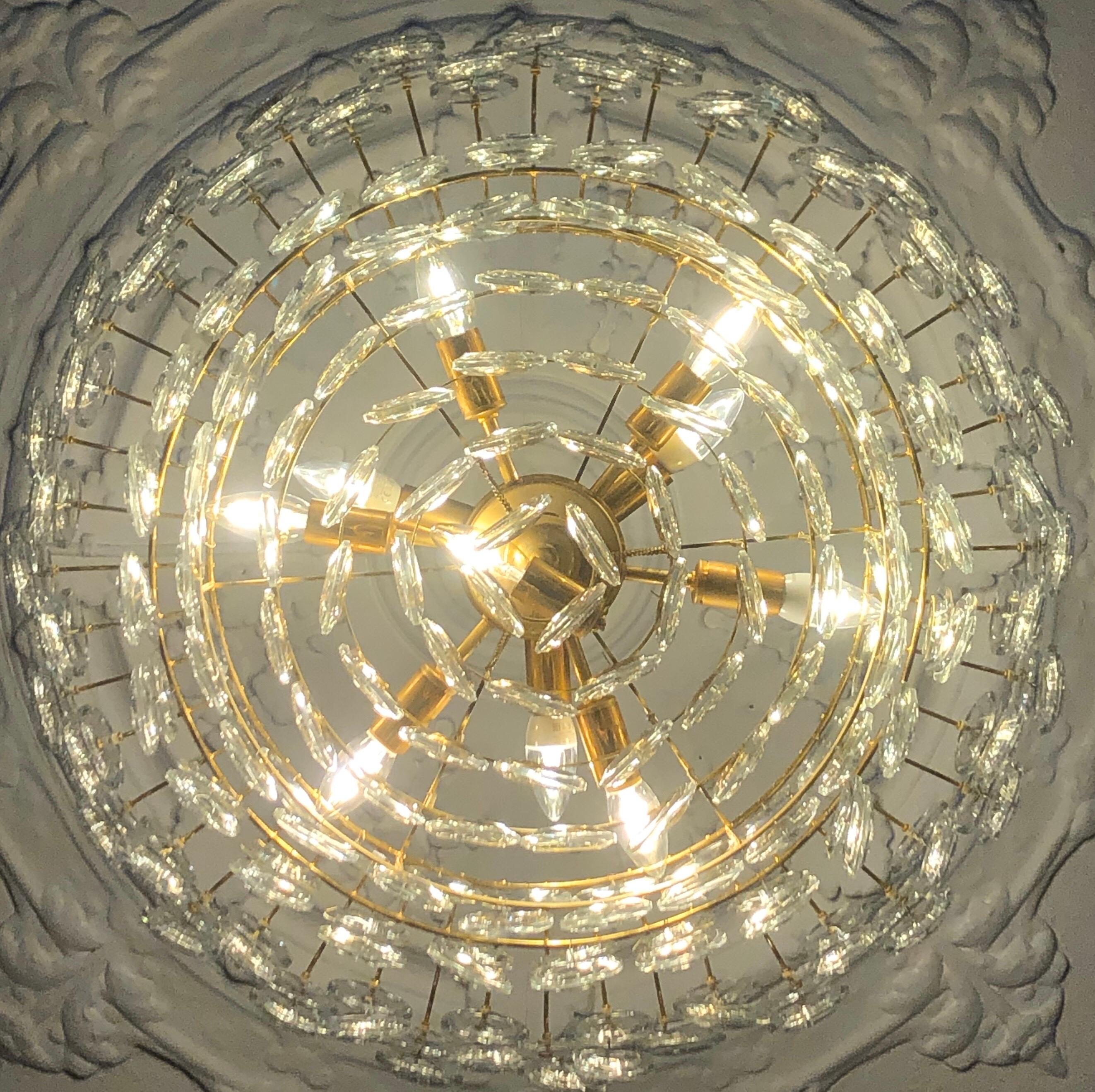 Very Large Gold-Plated and Cut Glass Chandelier by Palwa, circa 1960s For Sale 8