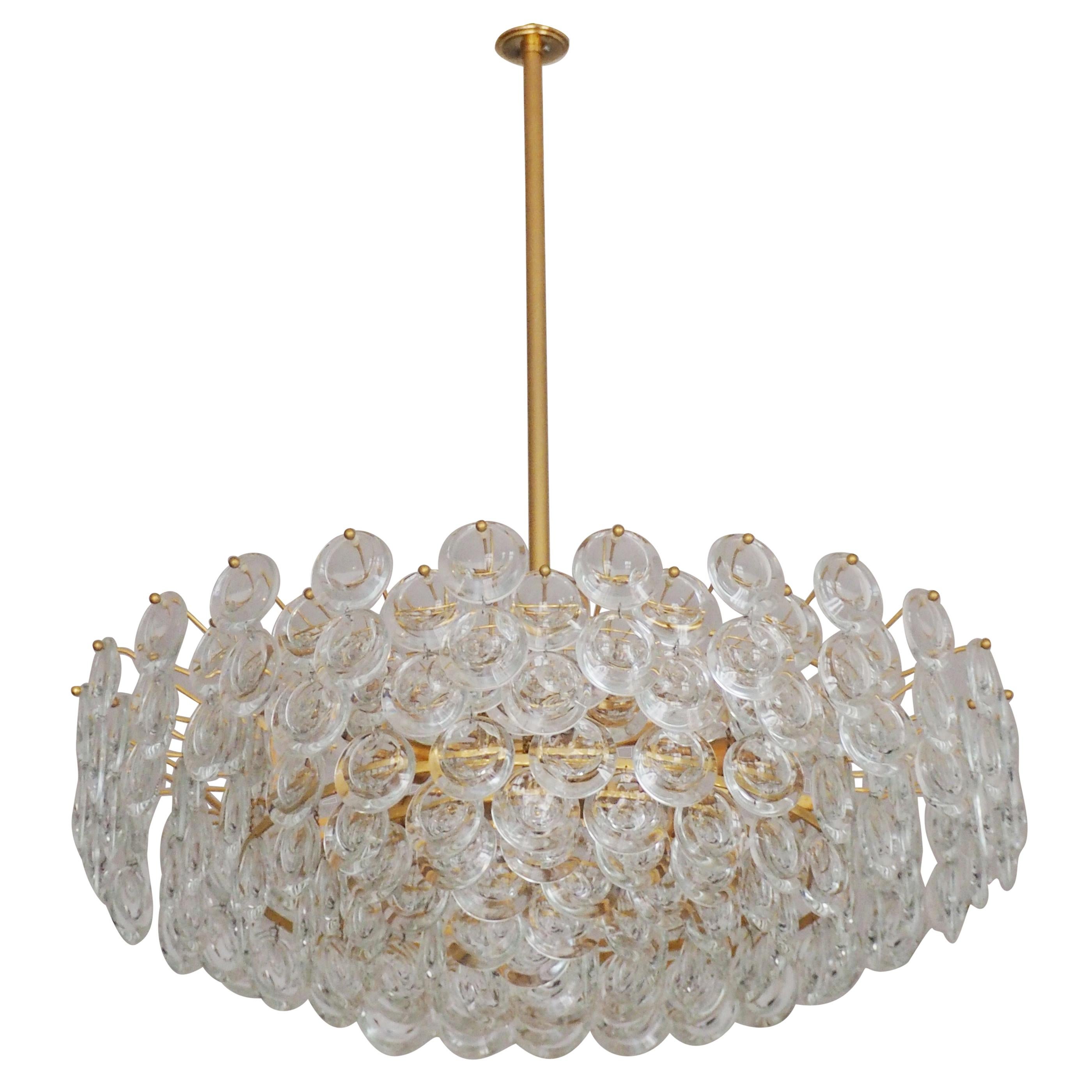 Very Large Gold-Plated and Cut Glass Chandelier by Palwa, circa 1960s
