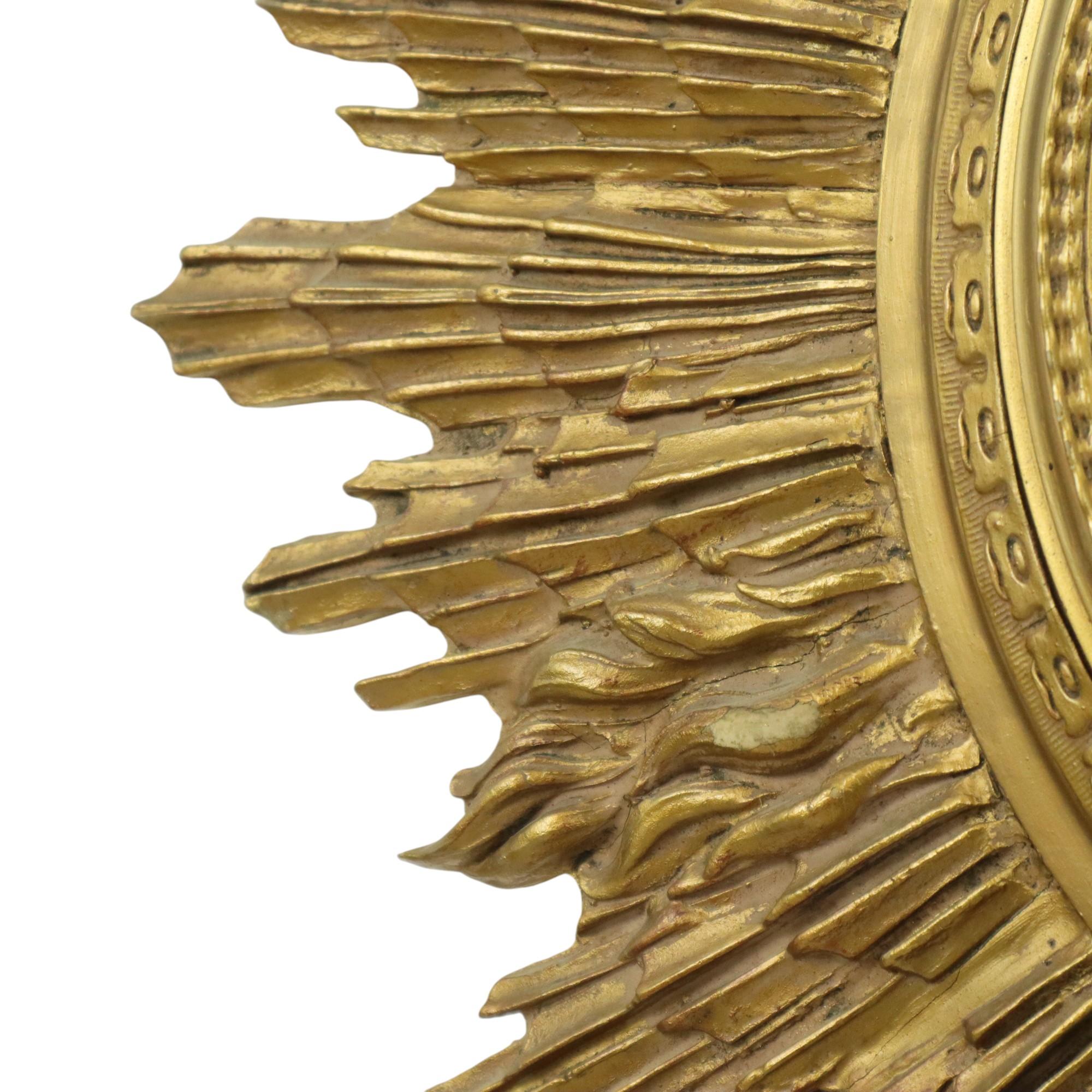 Very Large Gold Sunburst Mirror XL Resin 69cm For Sale 6