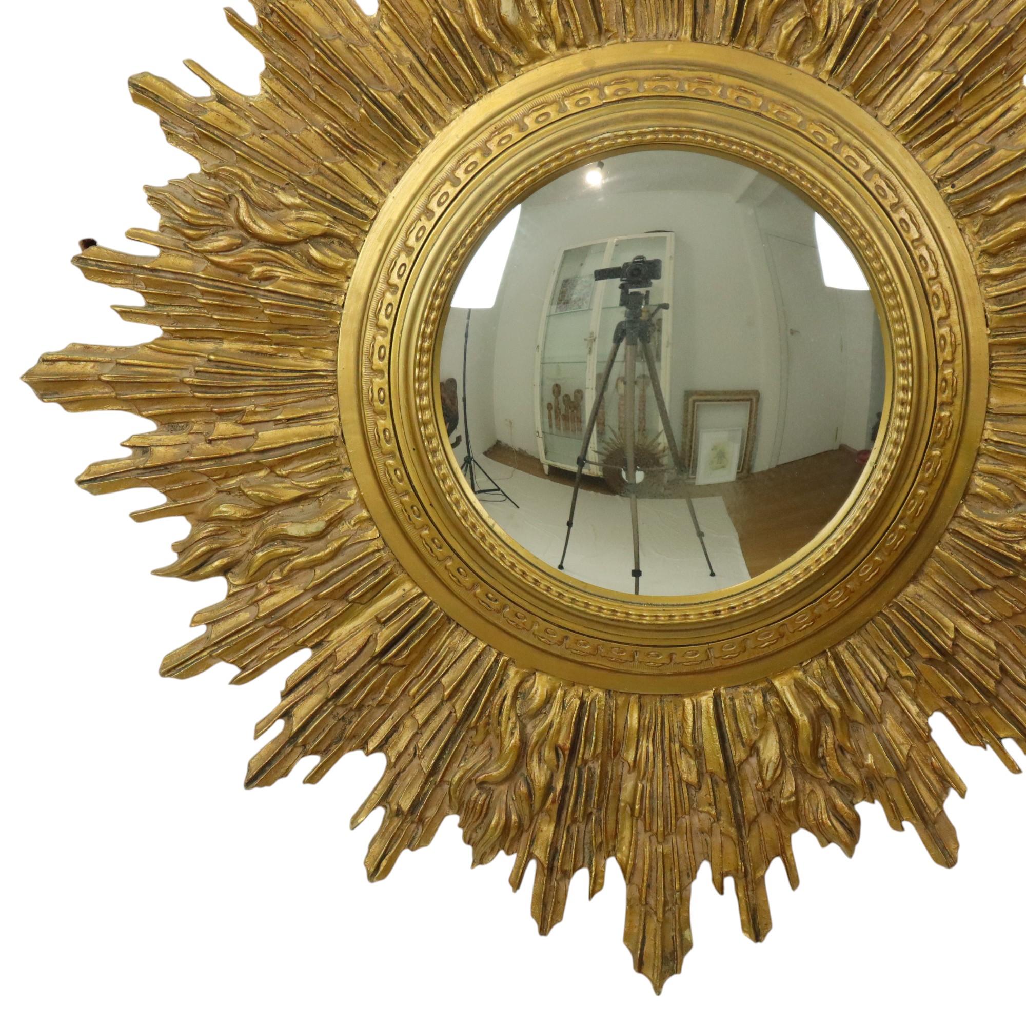Hollywood Regency Very Large Gold Sunburst Mirror XL Resin 69cm For Sale