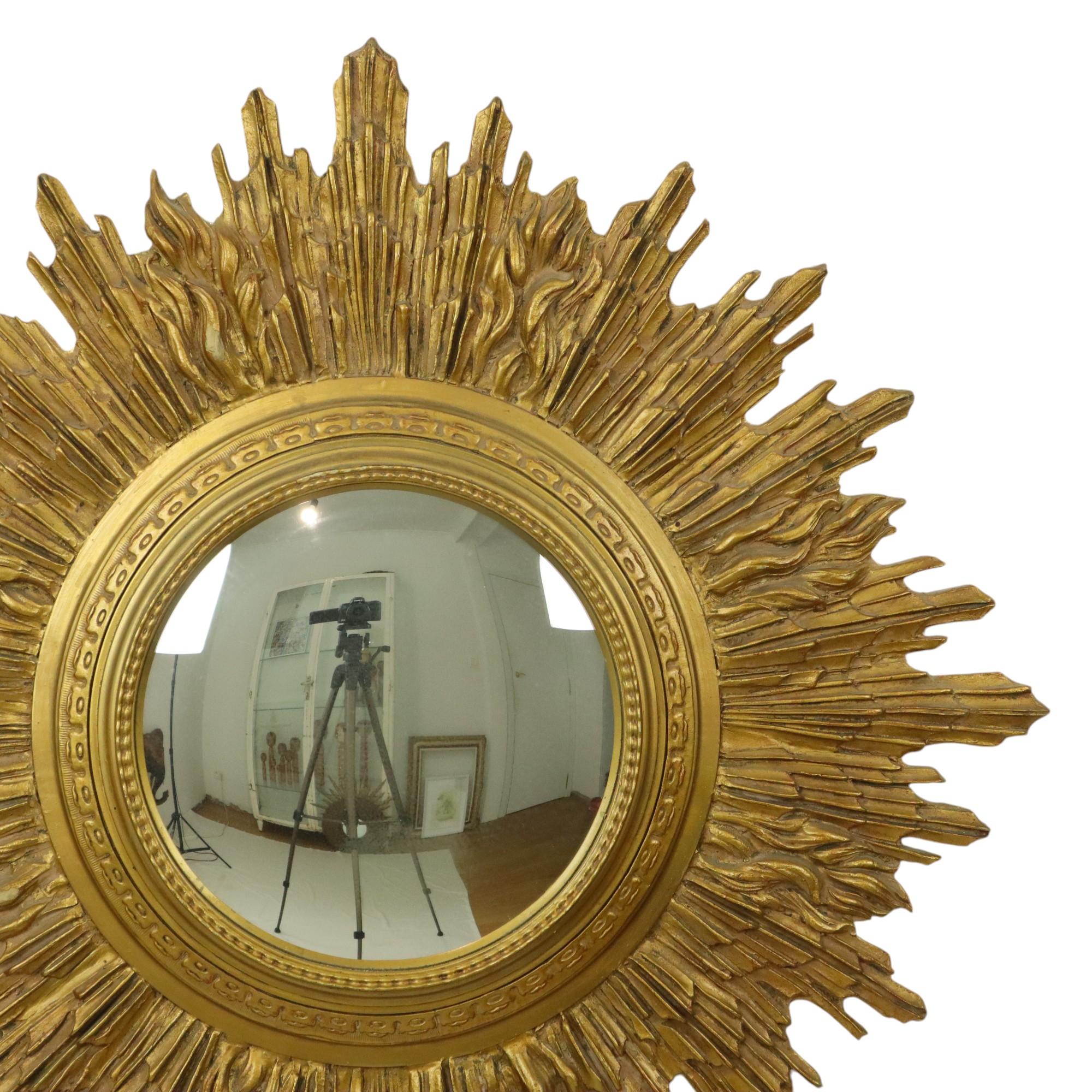 European Very Large Gold Sunburst Mirror XL Resin 69cm For Sale