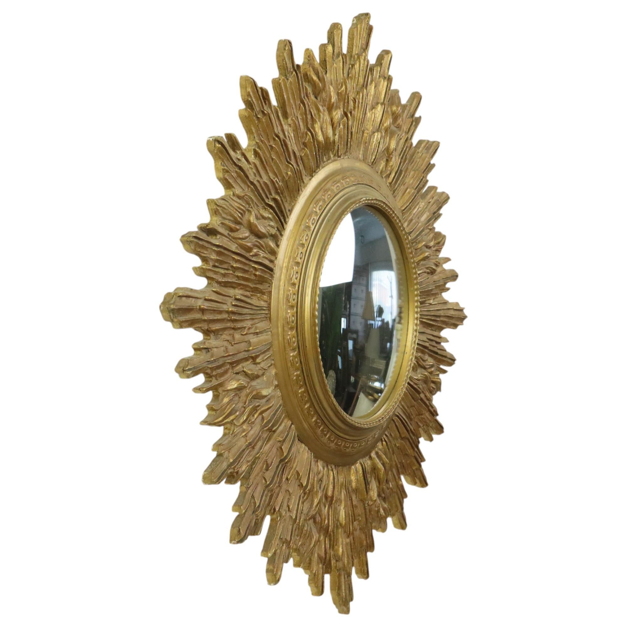 20th Century Very Large Gold Sunburst Mirror XL Resin 69cm For Sale
