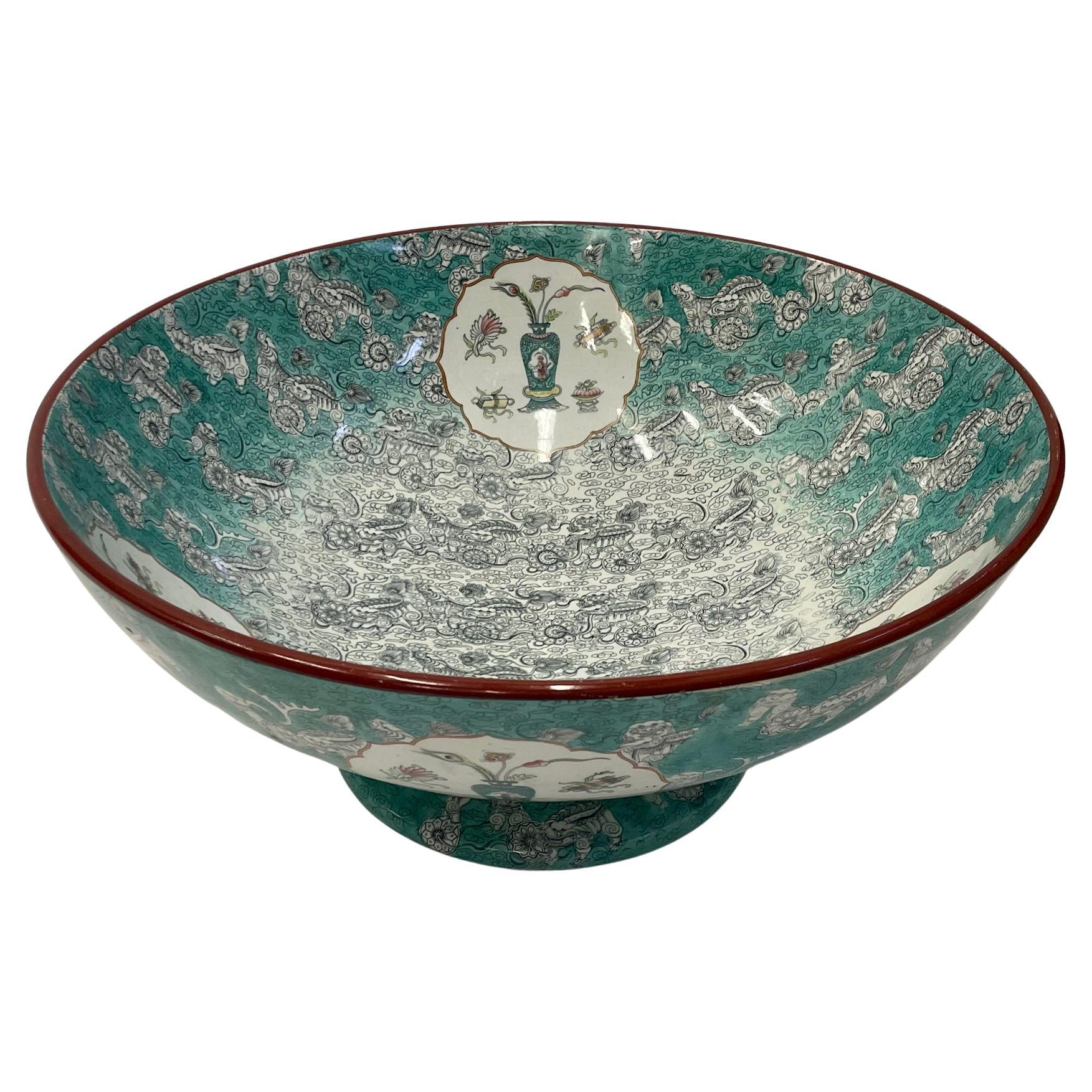 Very Large Gorgeous Celadon Green English 19th Century Porcelain Bowl For Sale