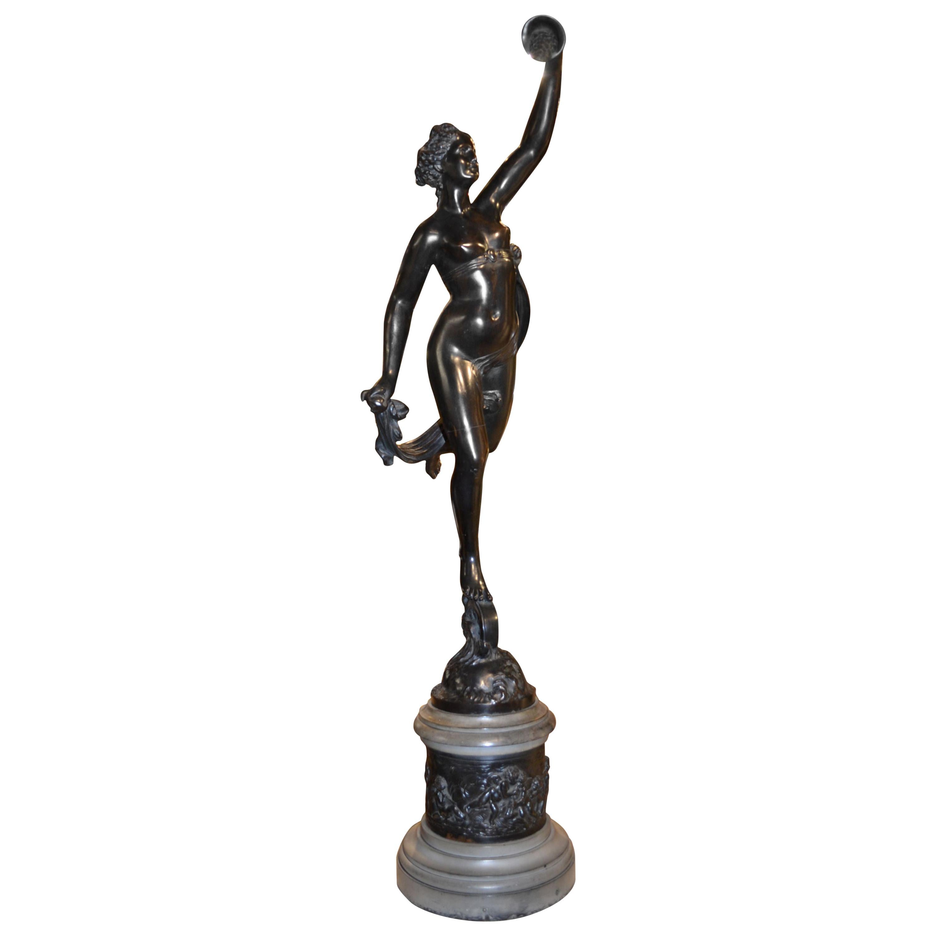 Very large Italian Grand tour bronze statue of Fortuna after a model by Giovanni Bologna on a marble base

Fortuna (Latin: Fortuna, equivalent to the Greek goddess Tyche) is the goddess of fortune and the personification of luck in Roman religion