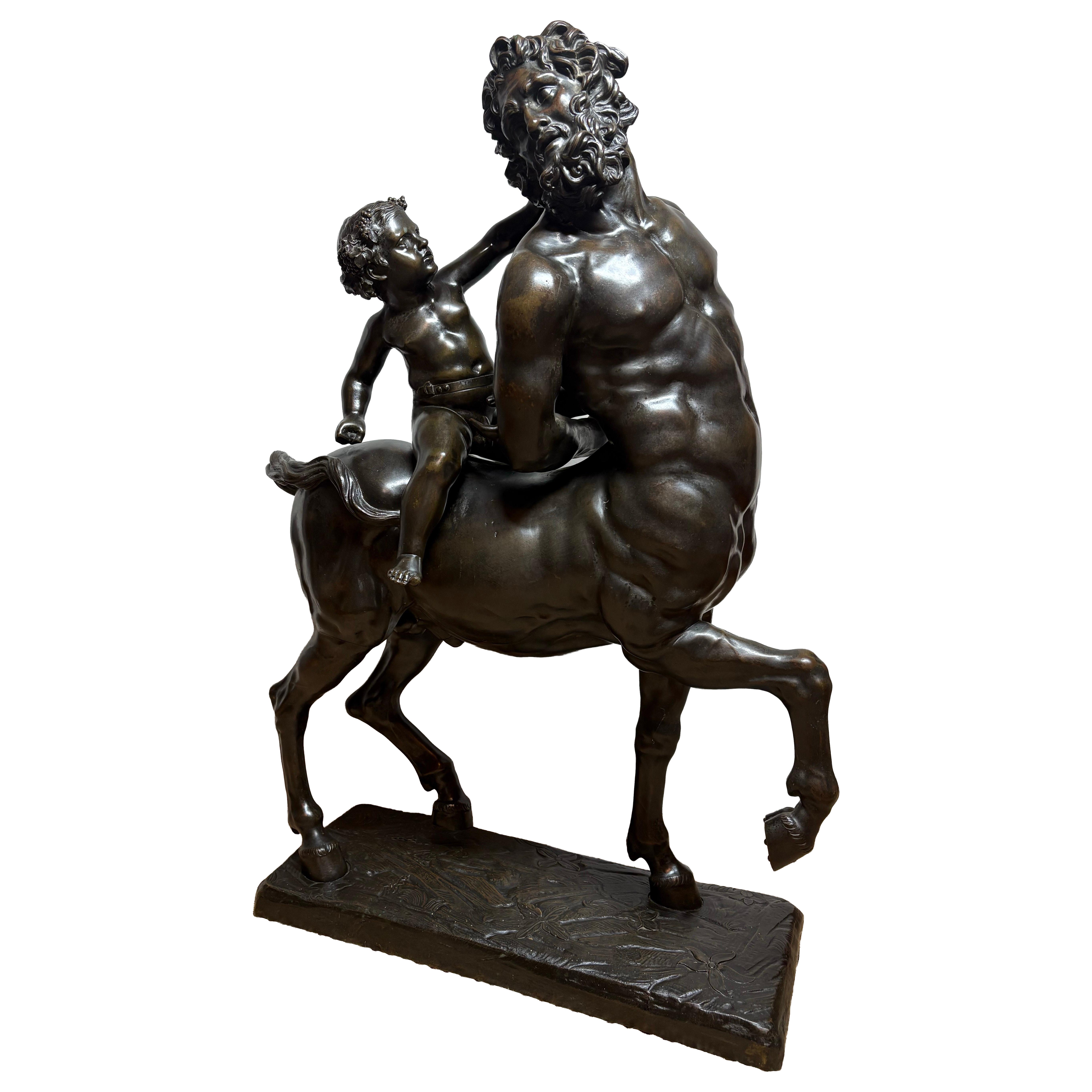 Very large Grand Tour Italian bronze of Centaur teased by Eros after the Antique For Sale