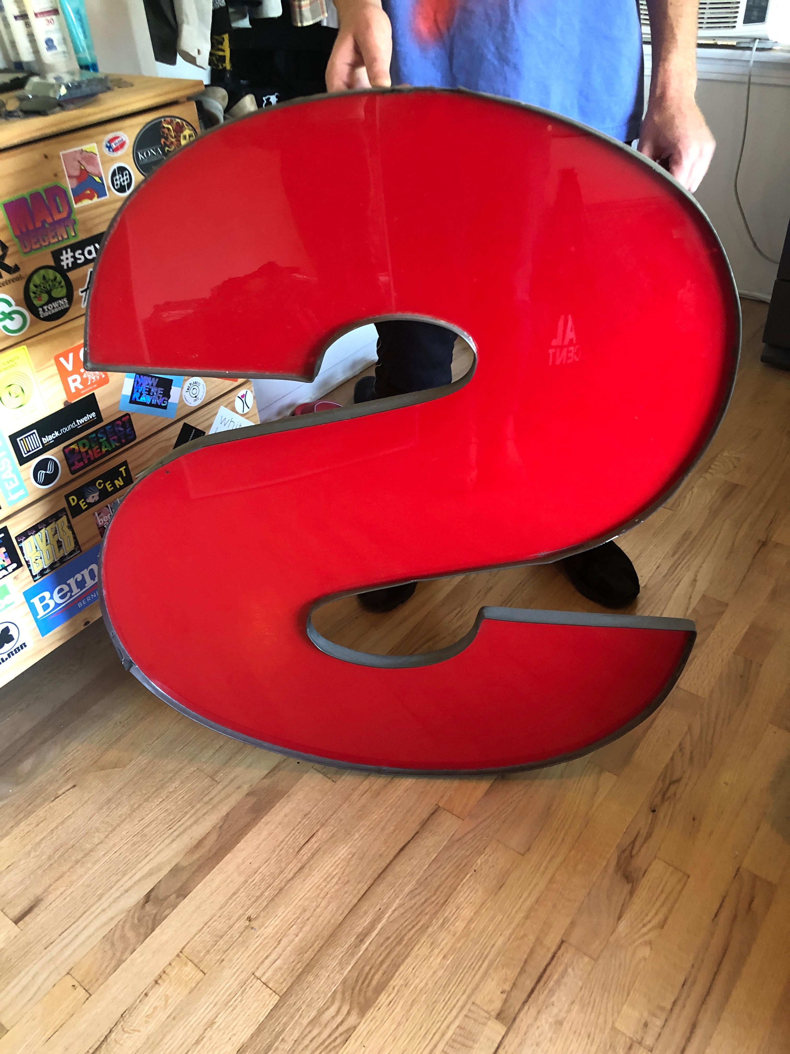 Metal Very Large Graphic Wall Art Red Acrylic Letter S from Vintage Sign For Sale