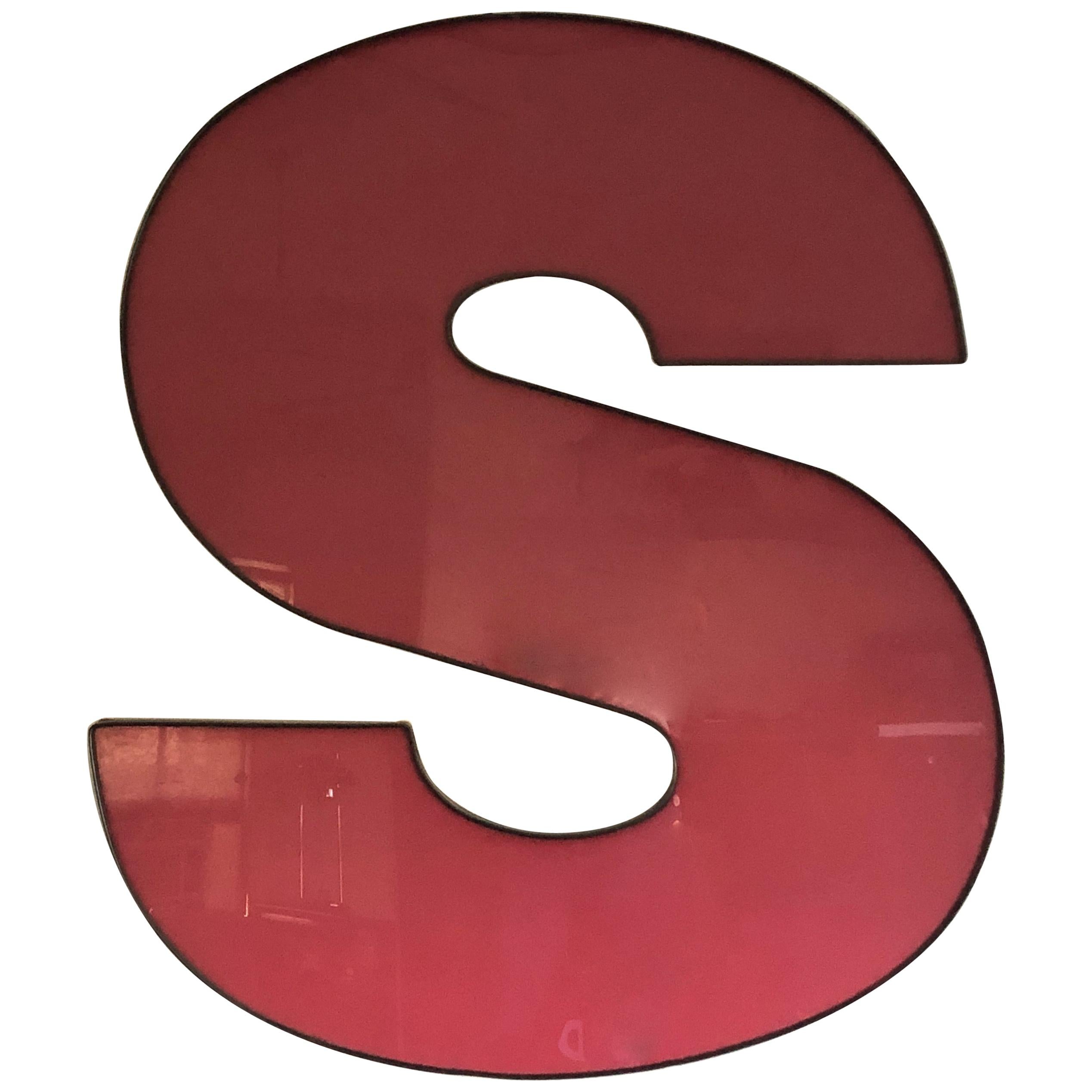 Very Large Graphic Wall Art Red Acrylic Letter S from Vintage Sign