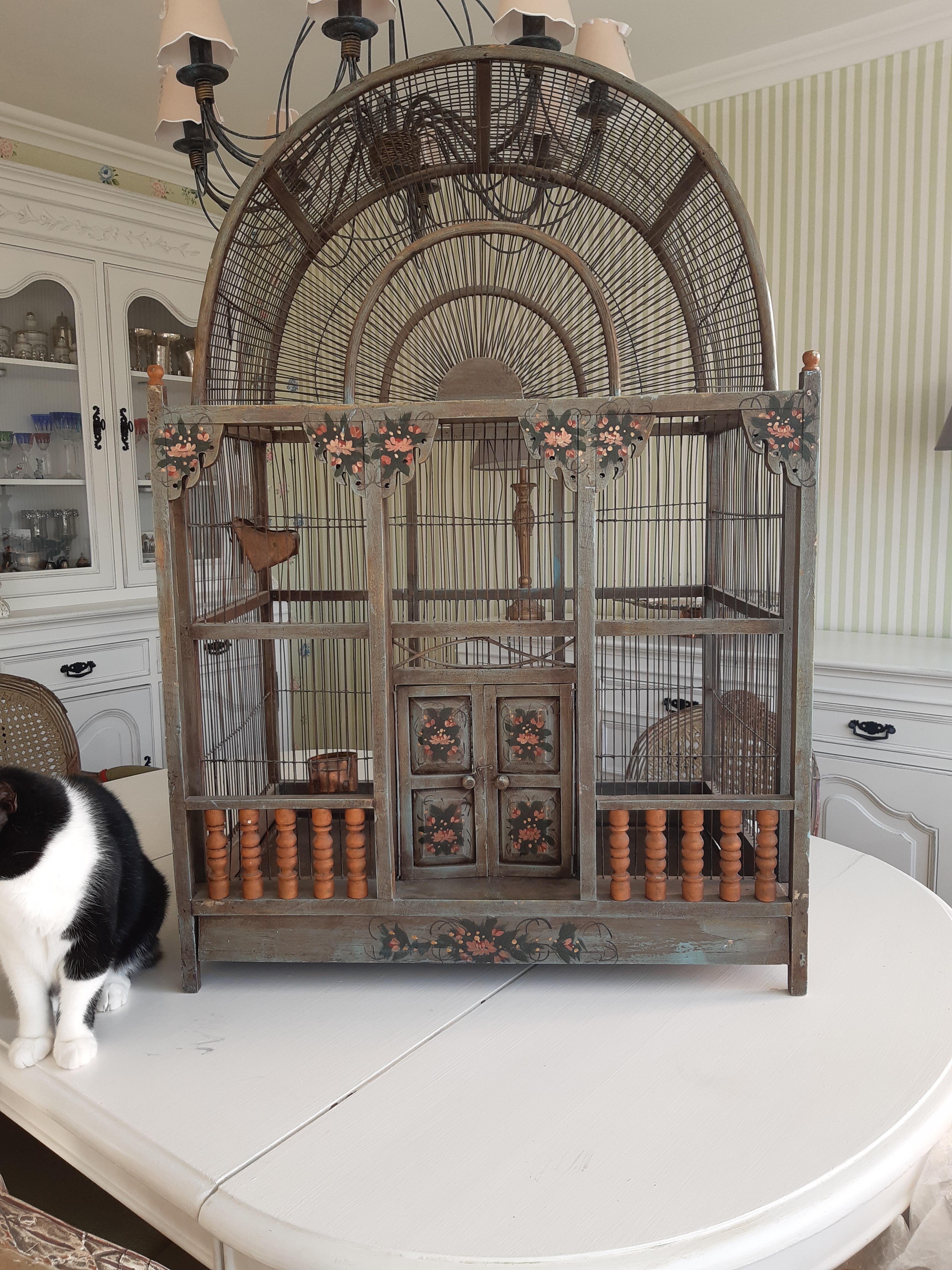 Visual Reference: Large Vintage Green Birdcage French Antiquity Iron And Wood Decor