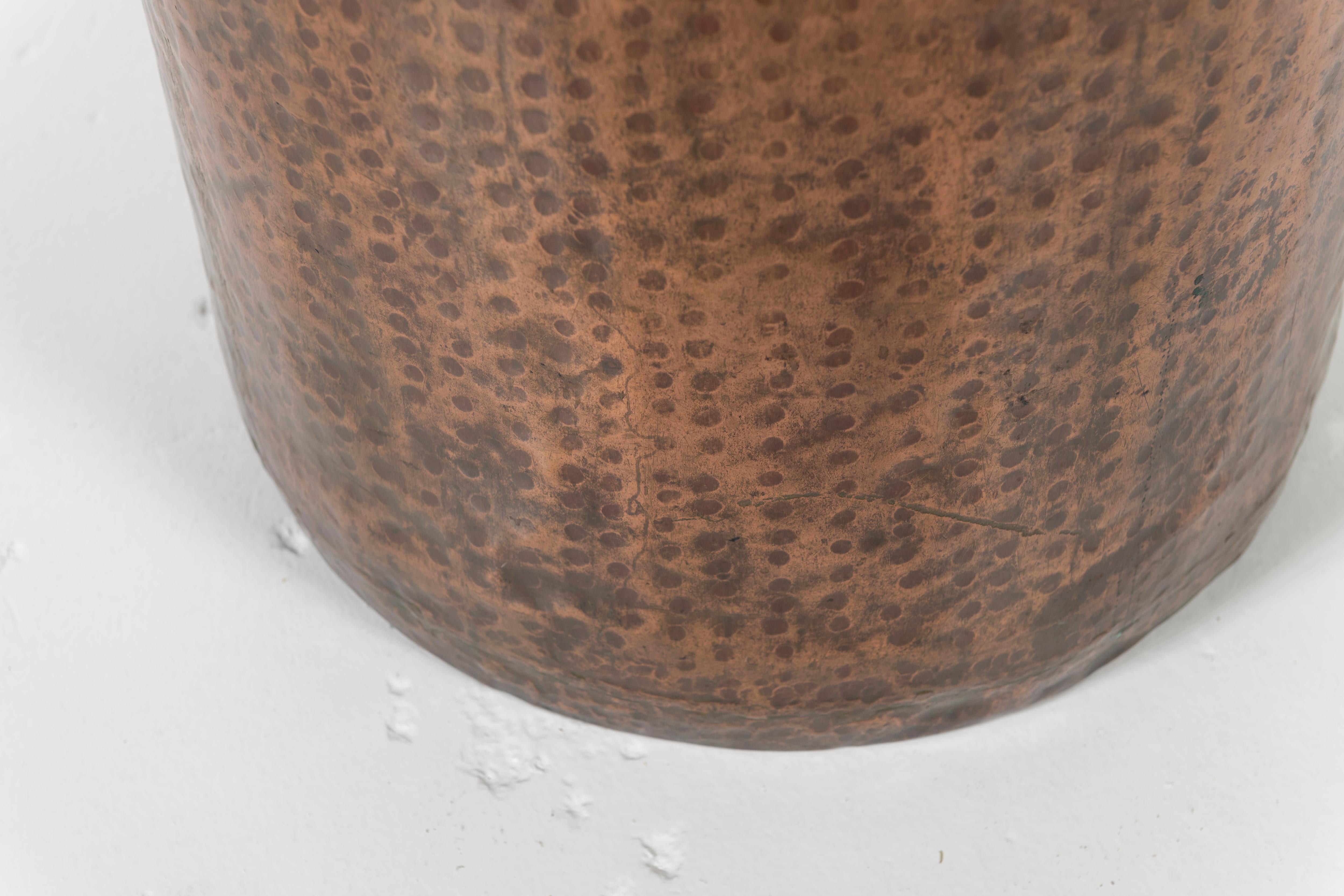 20th Century Very Large Hammered Copper Planter with Brass Details