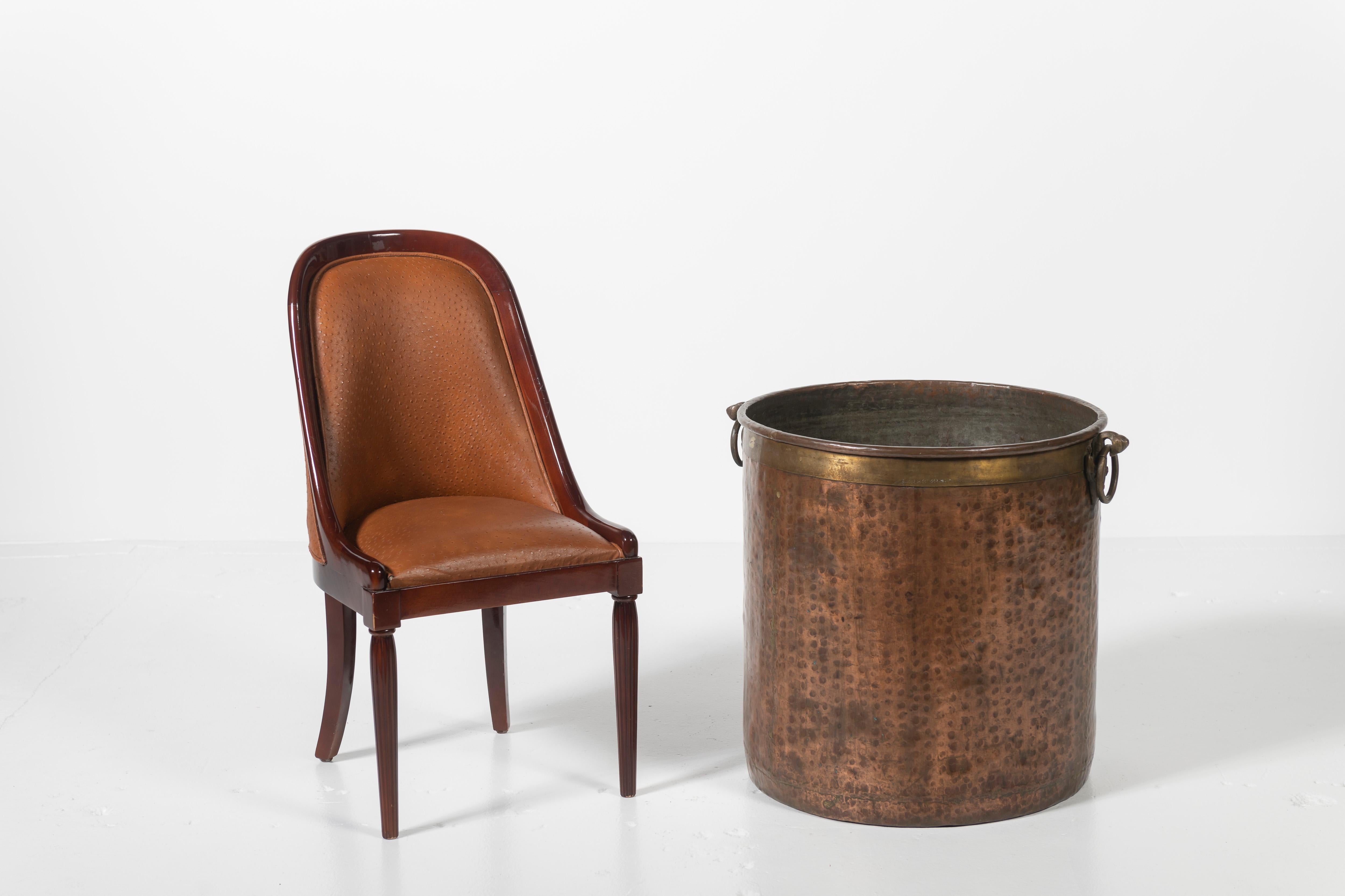 Very Large Hammered Copper Planter with Brass Details 2