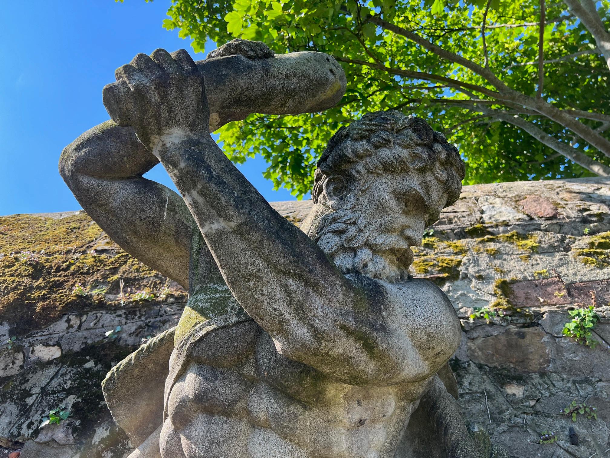 Grand Tour Very large hand-carved Italian Vicenza stone statue depicting Hercules For Sale