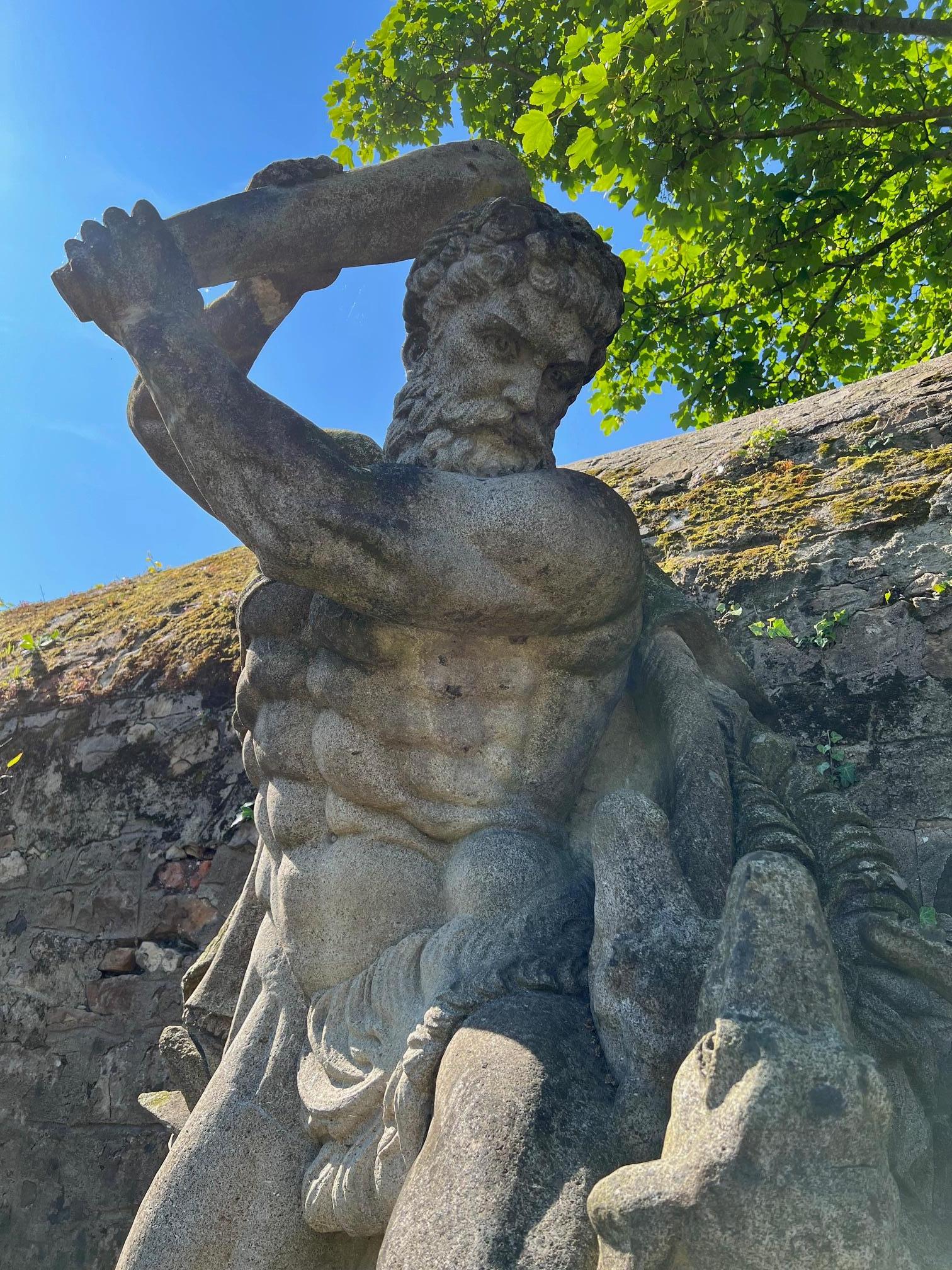 20th Century Very large hand-carved Italian Vicenza stone statue depicting Hercules For Sale