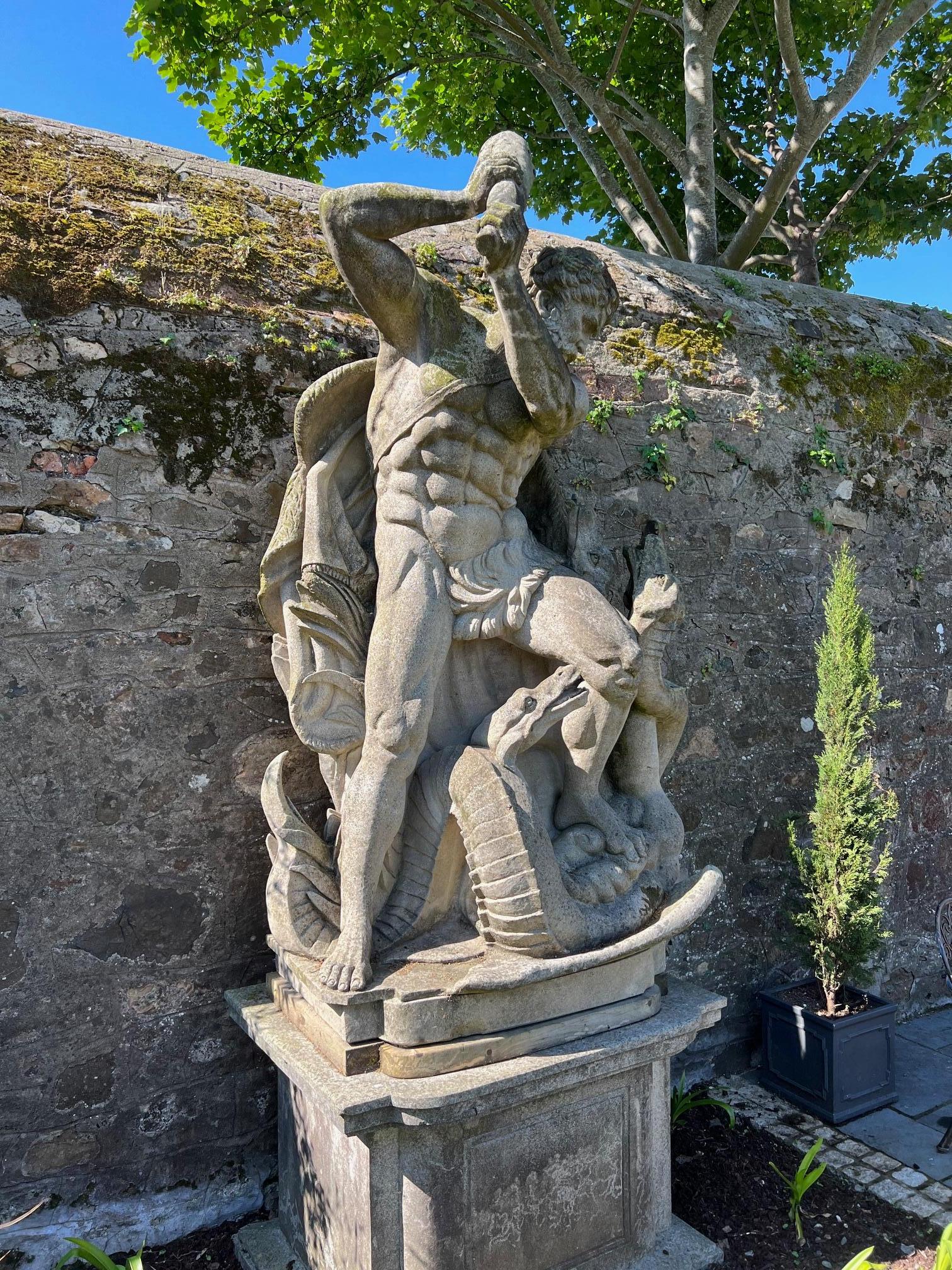 Limestone Very large hand-carved Italian Vicenza stone statue depicting Hercules For Sale