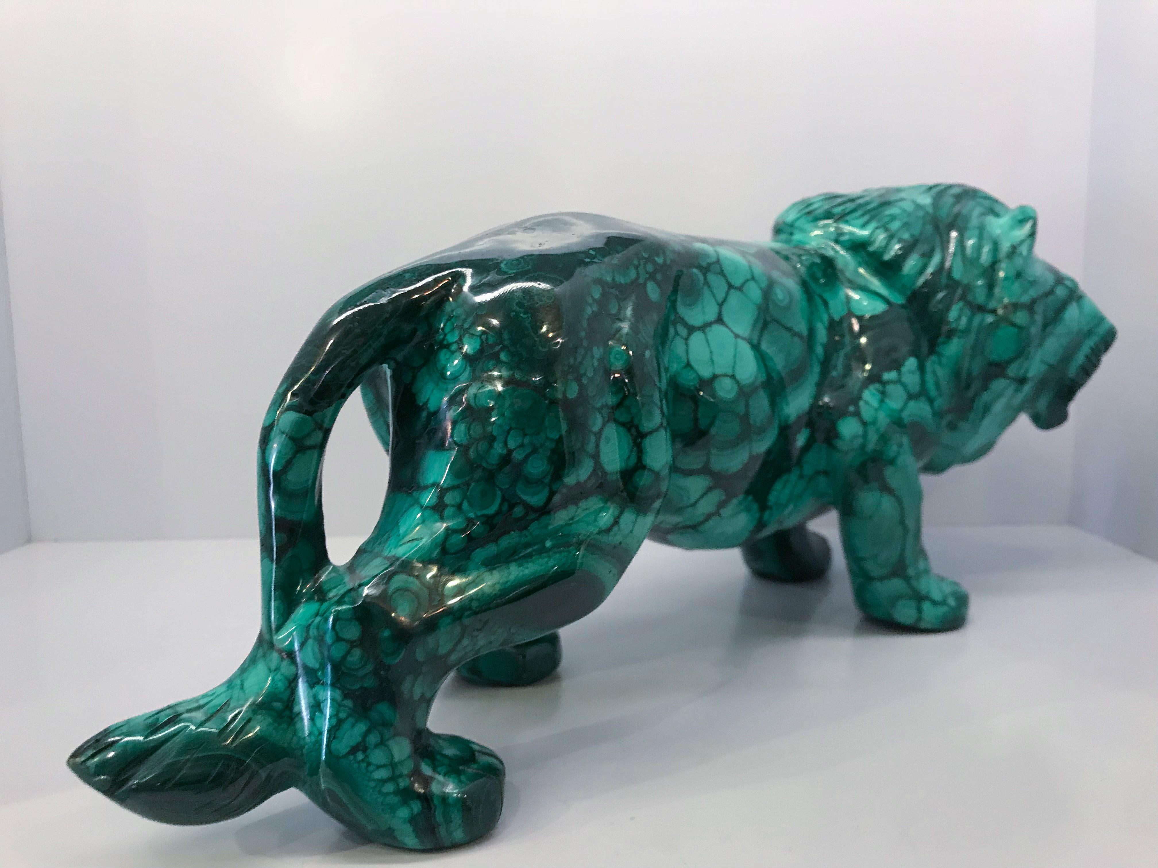 Grand Tour Very Large Hand-Carved Malachite Lion from the Congo