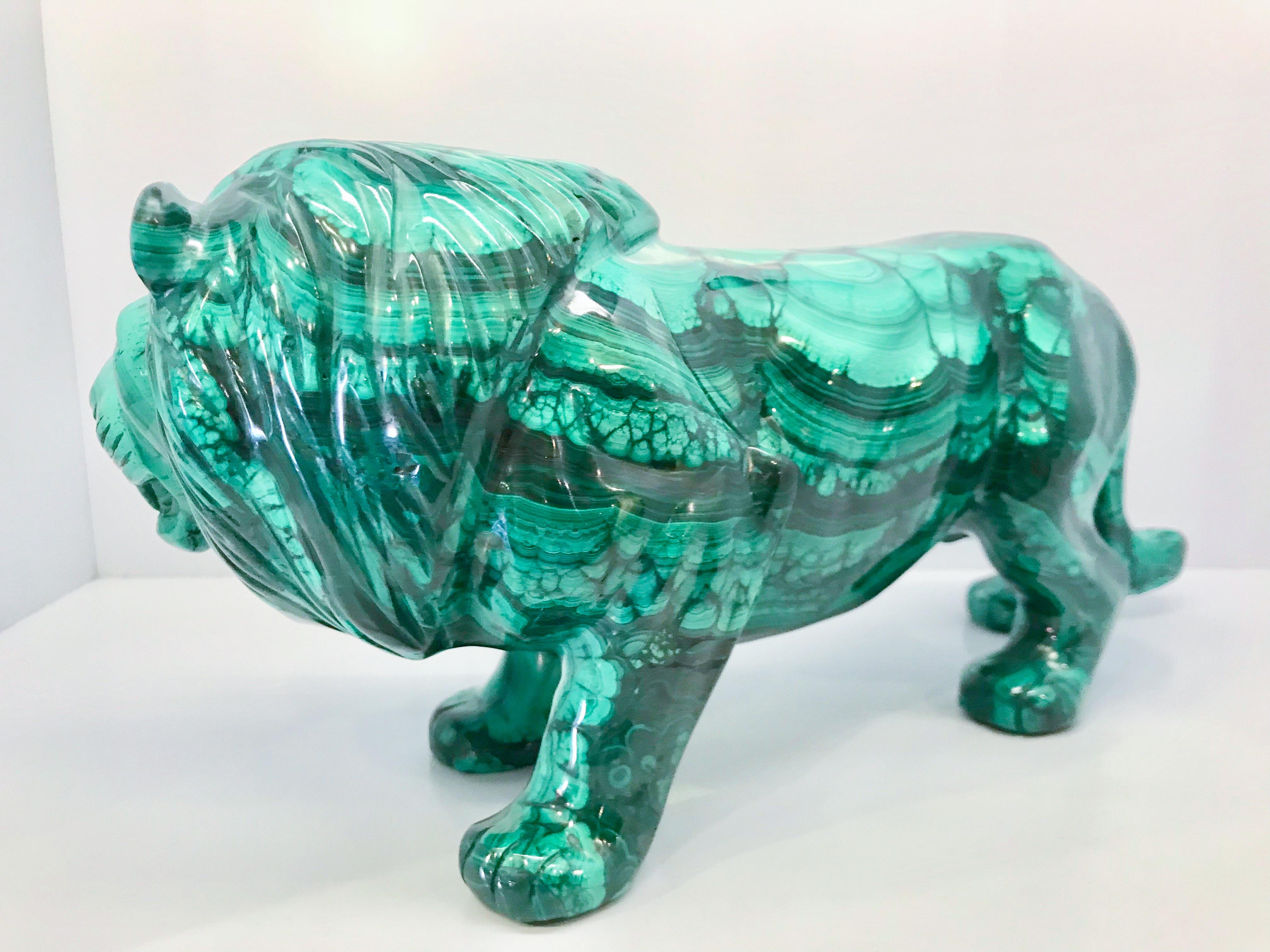 Congolese Very Large Hand-Carved Malachite Lion from the Congo