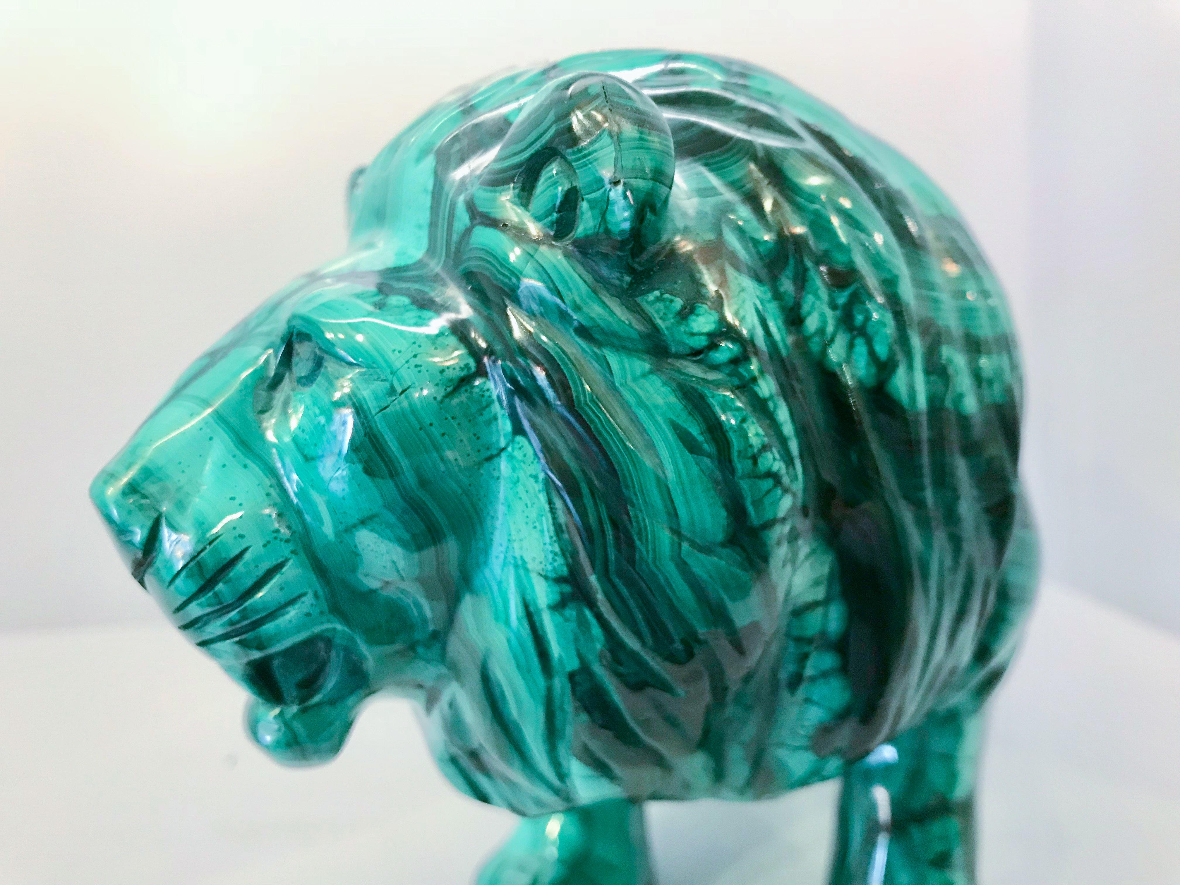 Very Large Hand-Carved Malachite Lion from the Congo In Excellent Condition In New York, NY