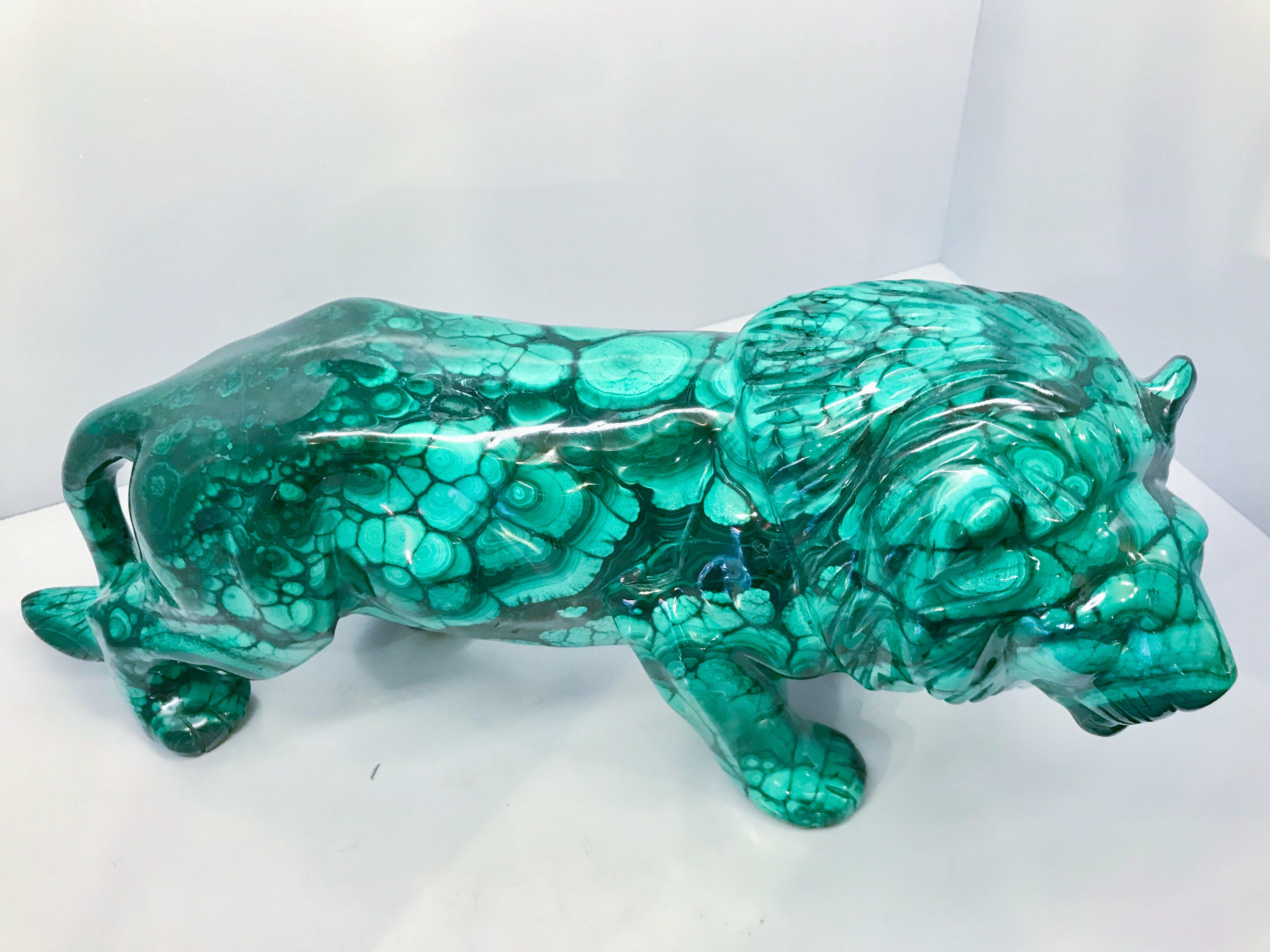 Very Large Hand-Carved Malachite Lion from the Congo 1
