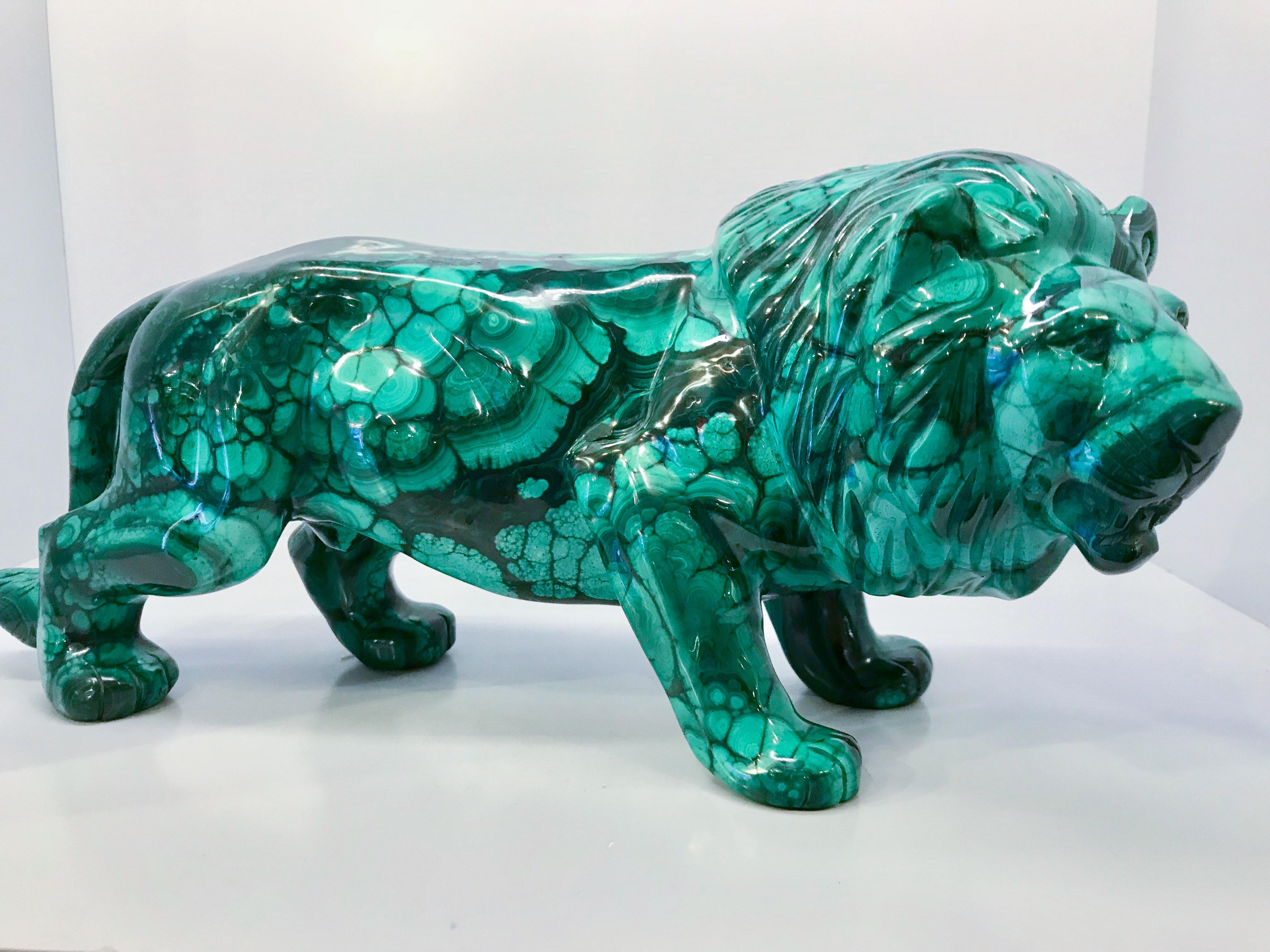 Very Large Hand-Carved Malachite Lion from the Congo 2